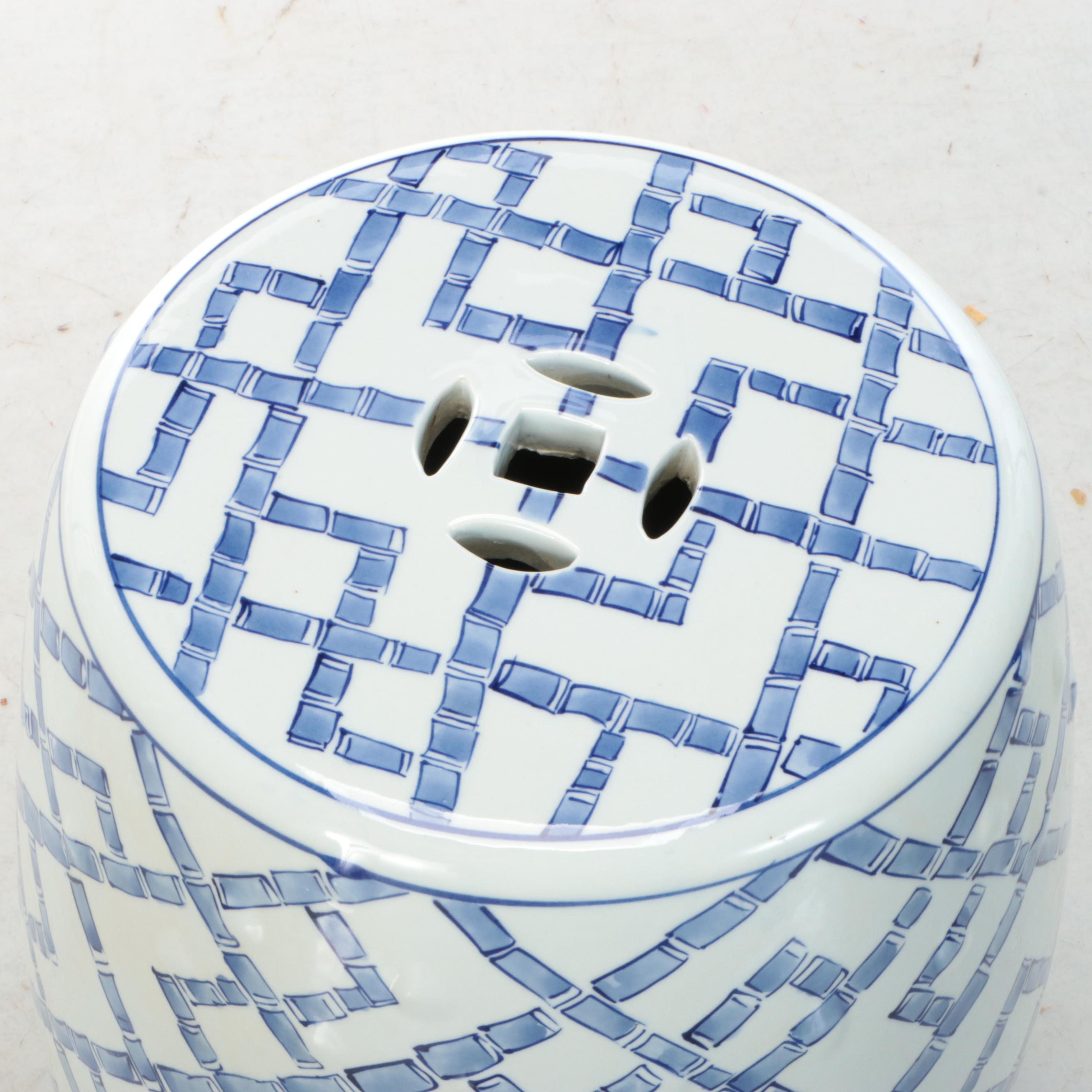 Chinese Hand-Painted Blue and White Ceramic Garden Seat