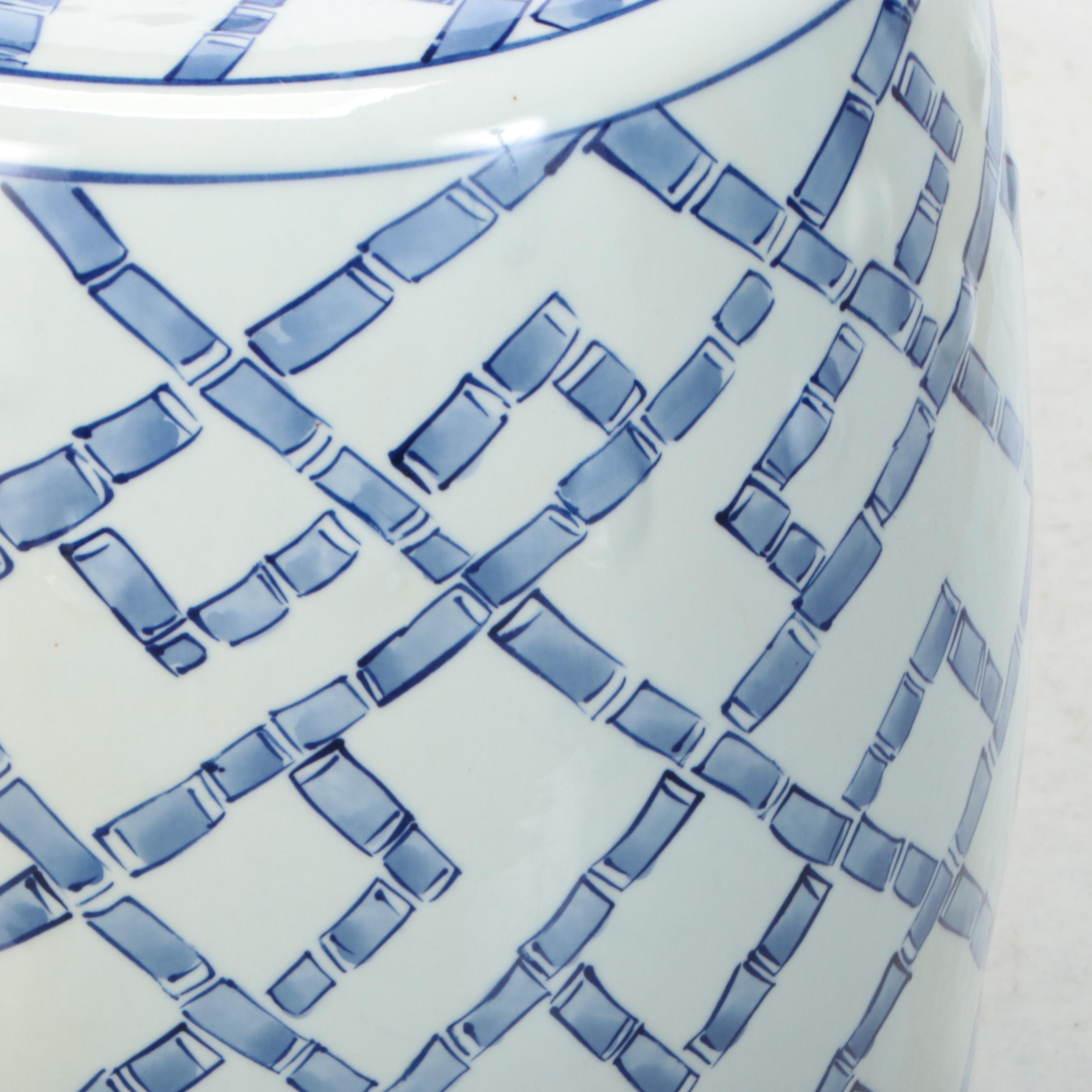 Chinese Hand-Painted Blue and White Ceramic Garden Seat