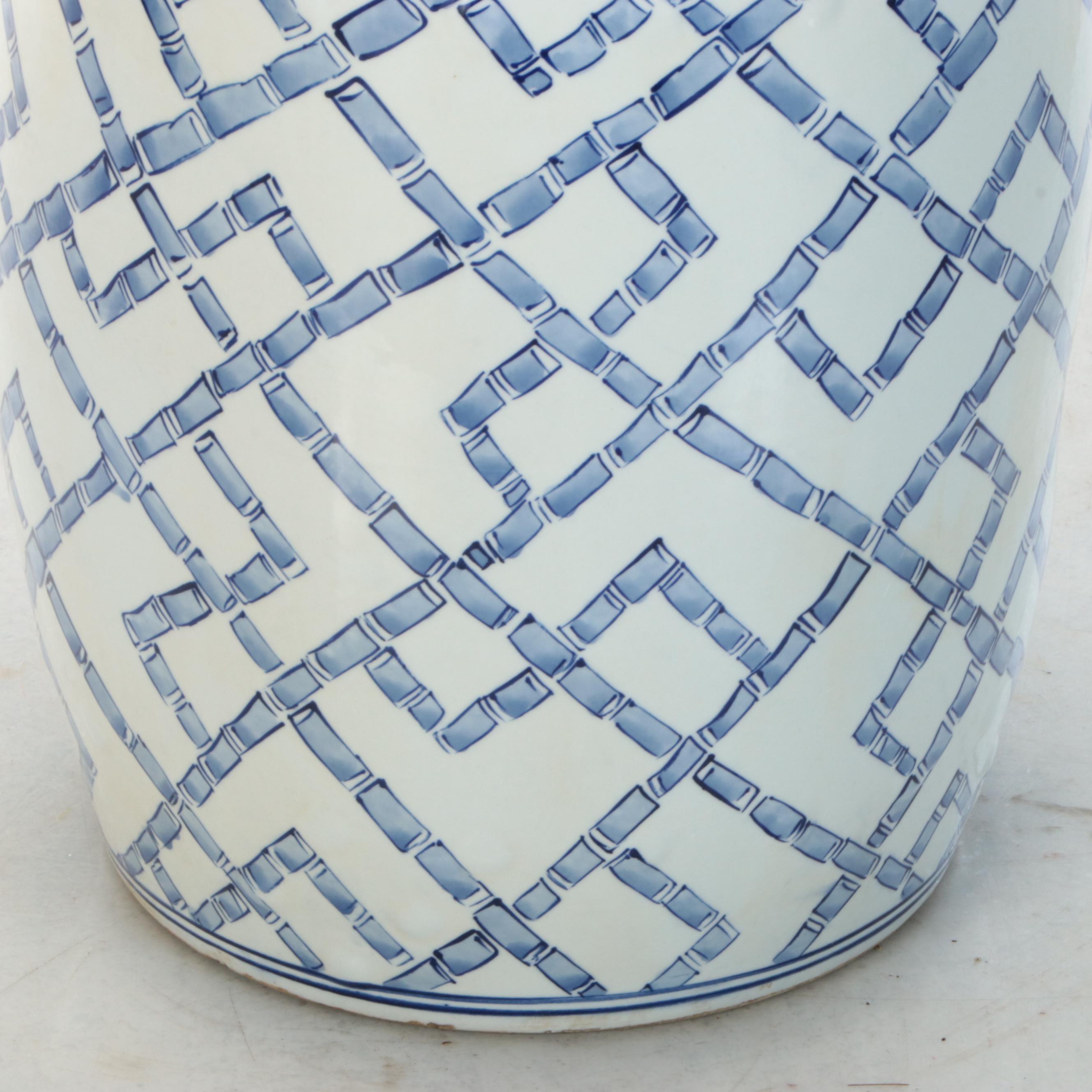 Chinese Hand-Painted Blue and White Ceramic Garden Seat