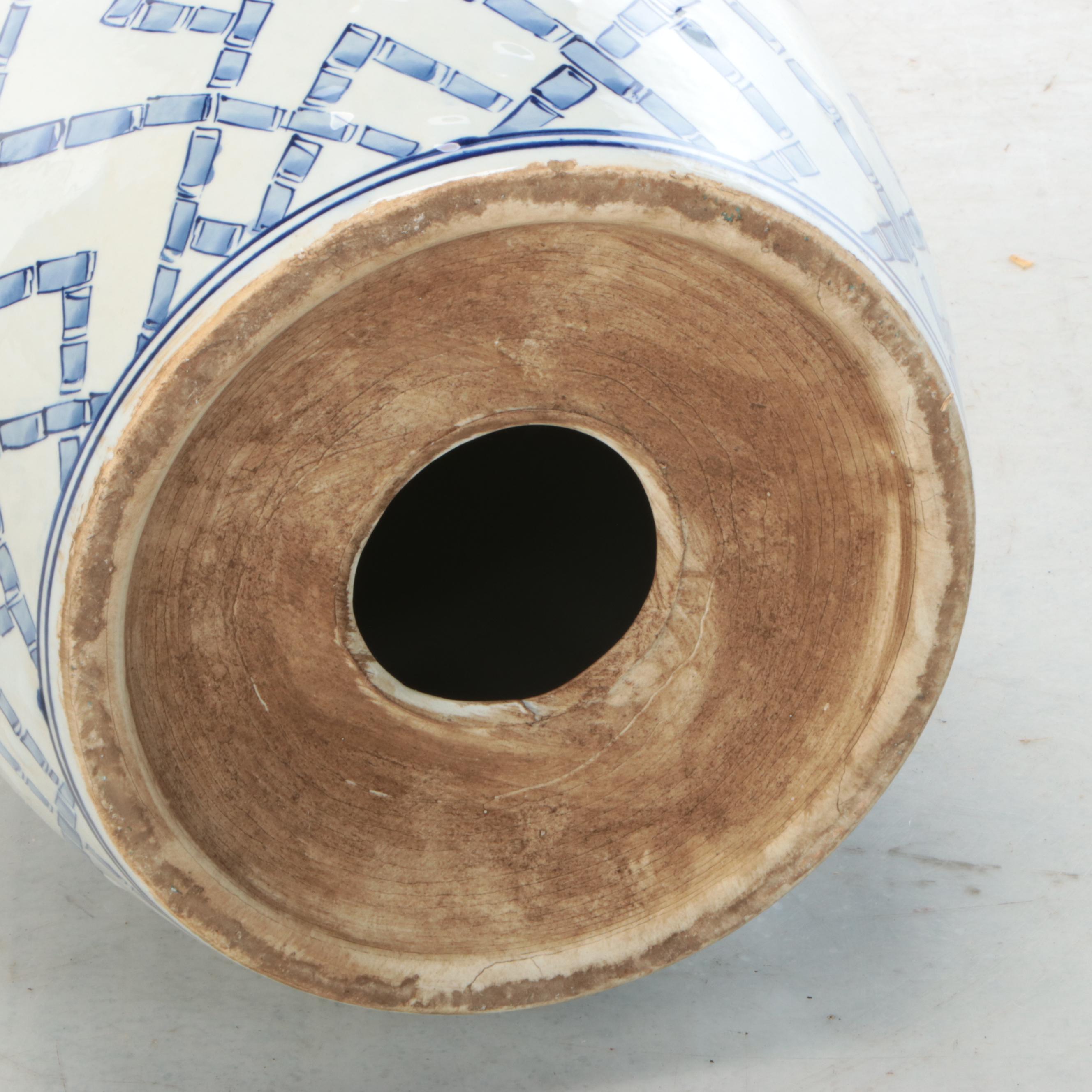 Chinese Hand-Painted Blue and White Ceramic Garden Seat