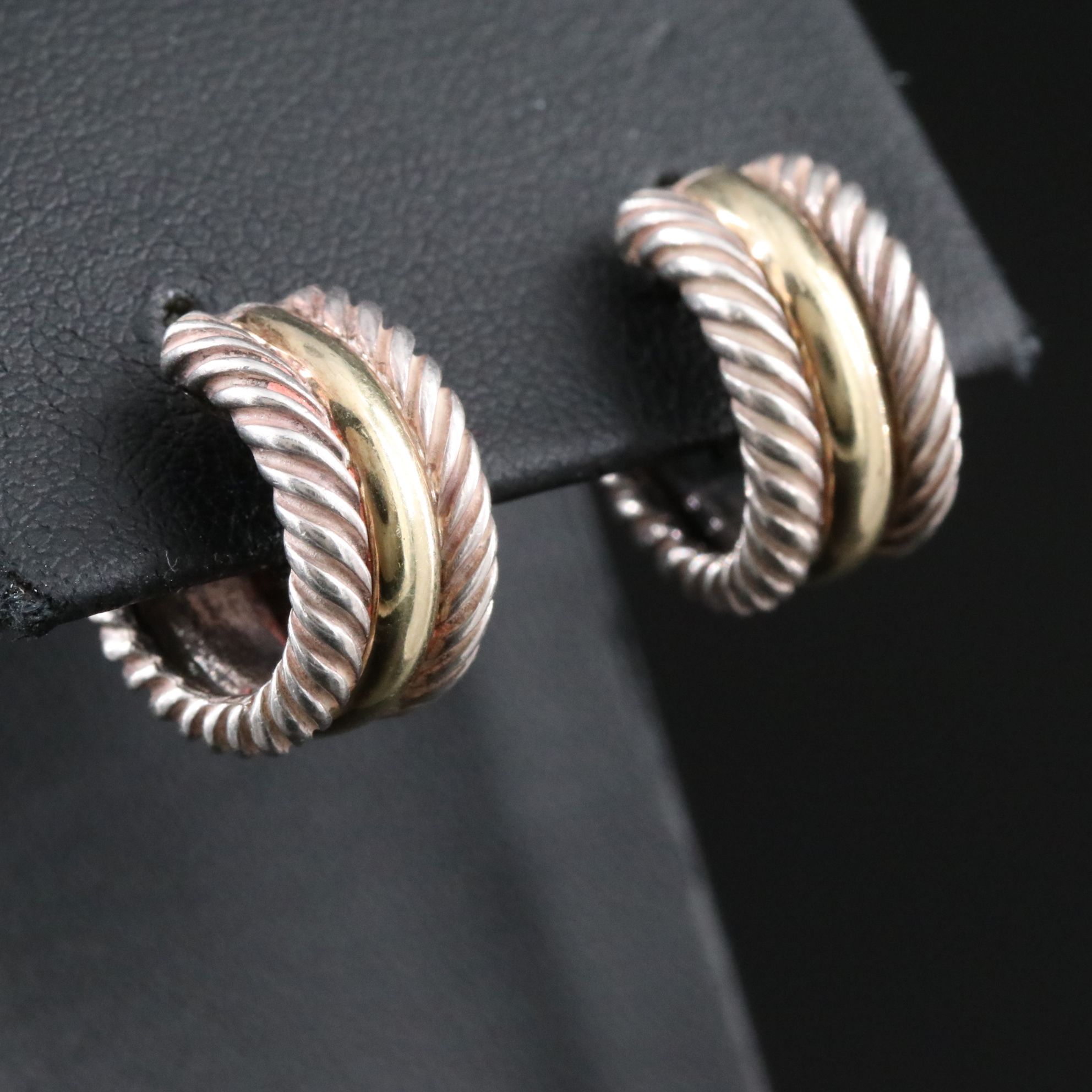 David Yurman Thoroughbred Sterling and 14K Hoop Earrings