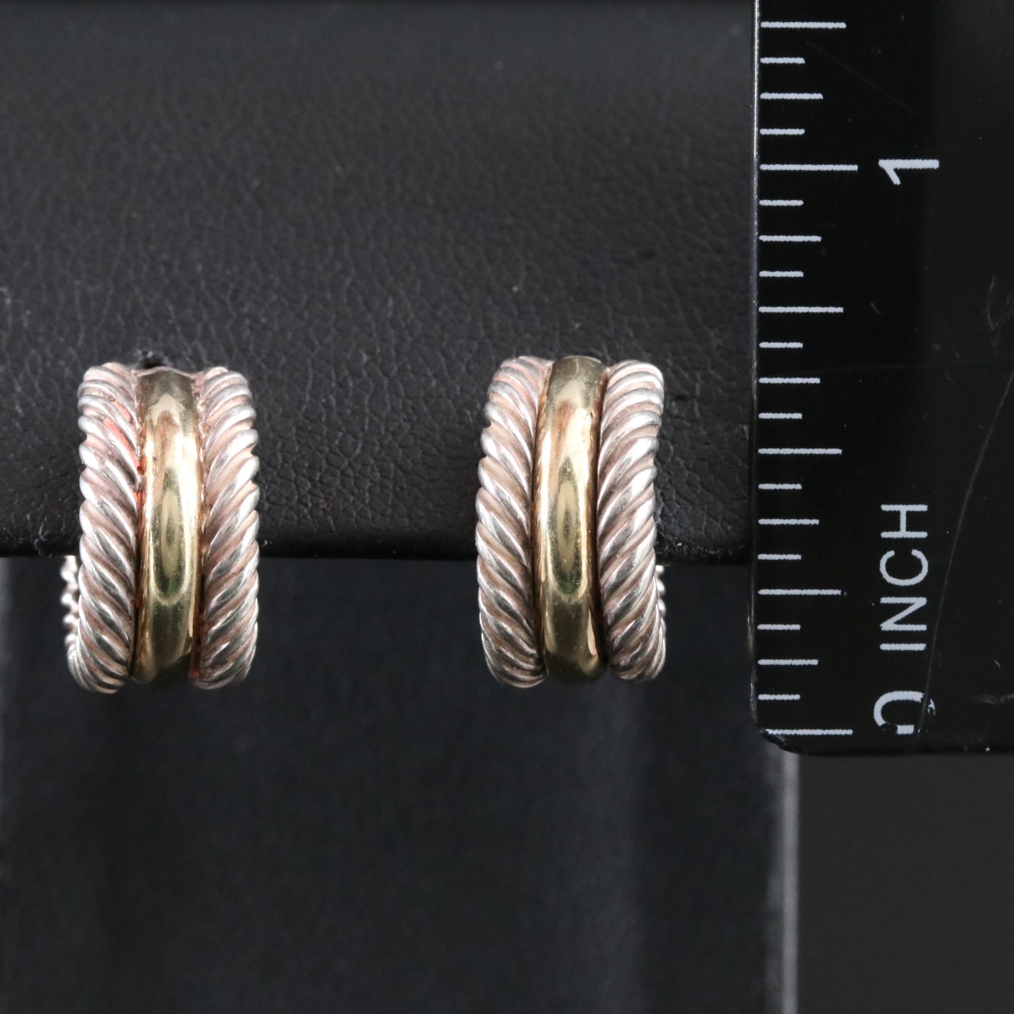 David Yurman Thoroughbred Sterling and 14K Hoop Earrings