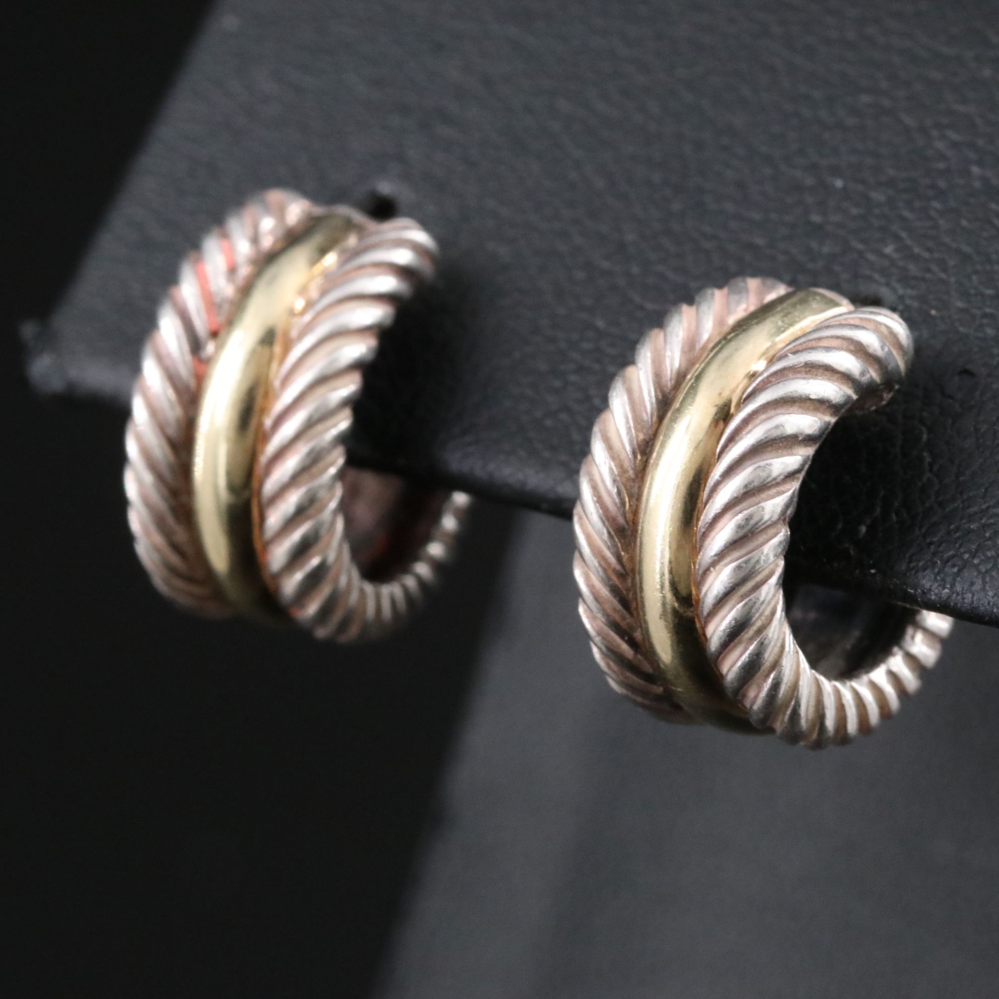 David Yurman Thoroughbred Sterling and 14K Hoop Earrings