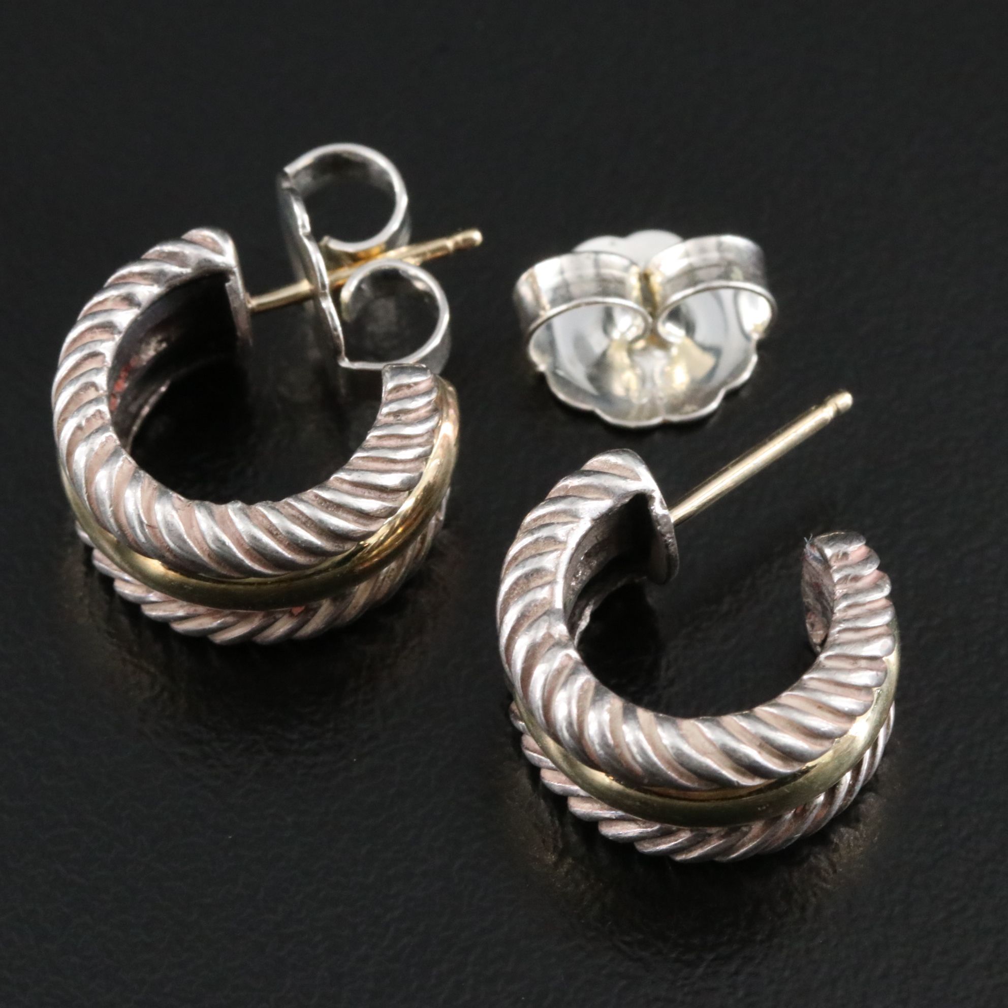 David Yurman Thoroughbred Sterling and 14K Hoop Earrings