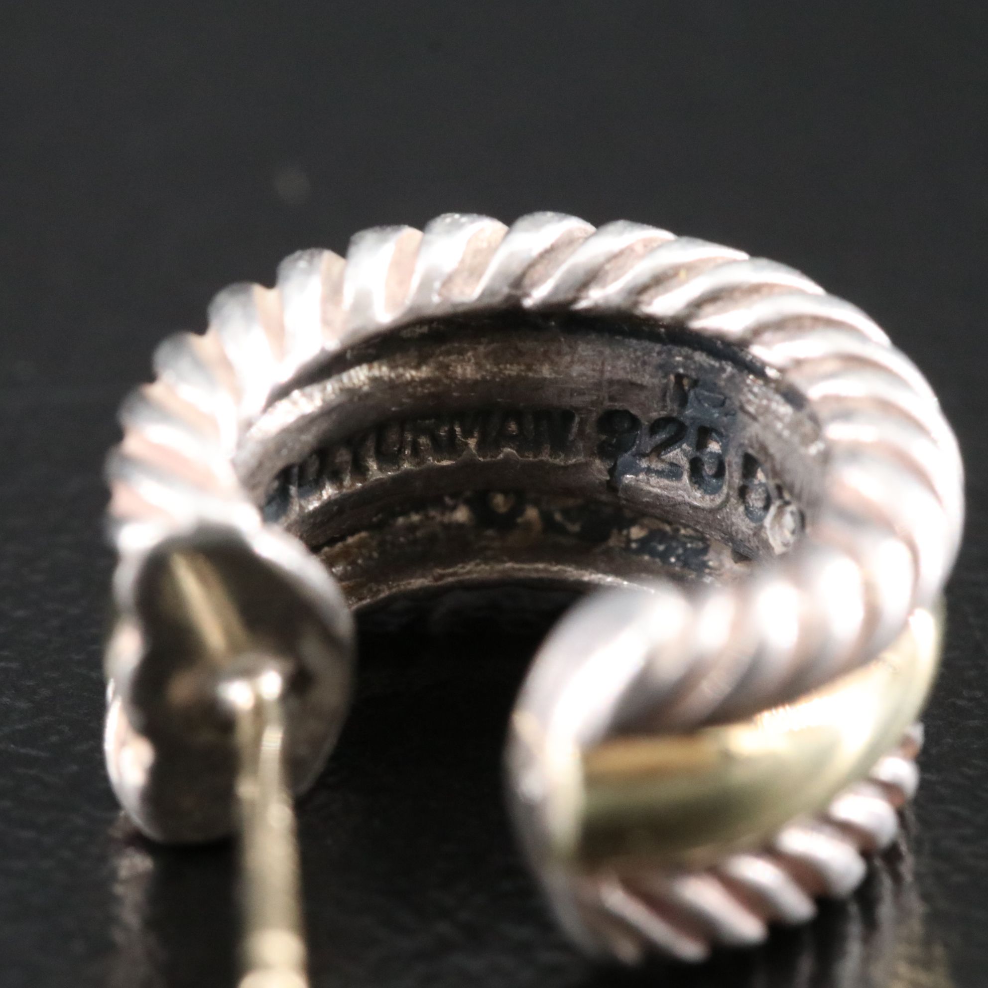 David Yurman Thoroughbred Sterling and 14K Hoop Earrings