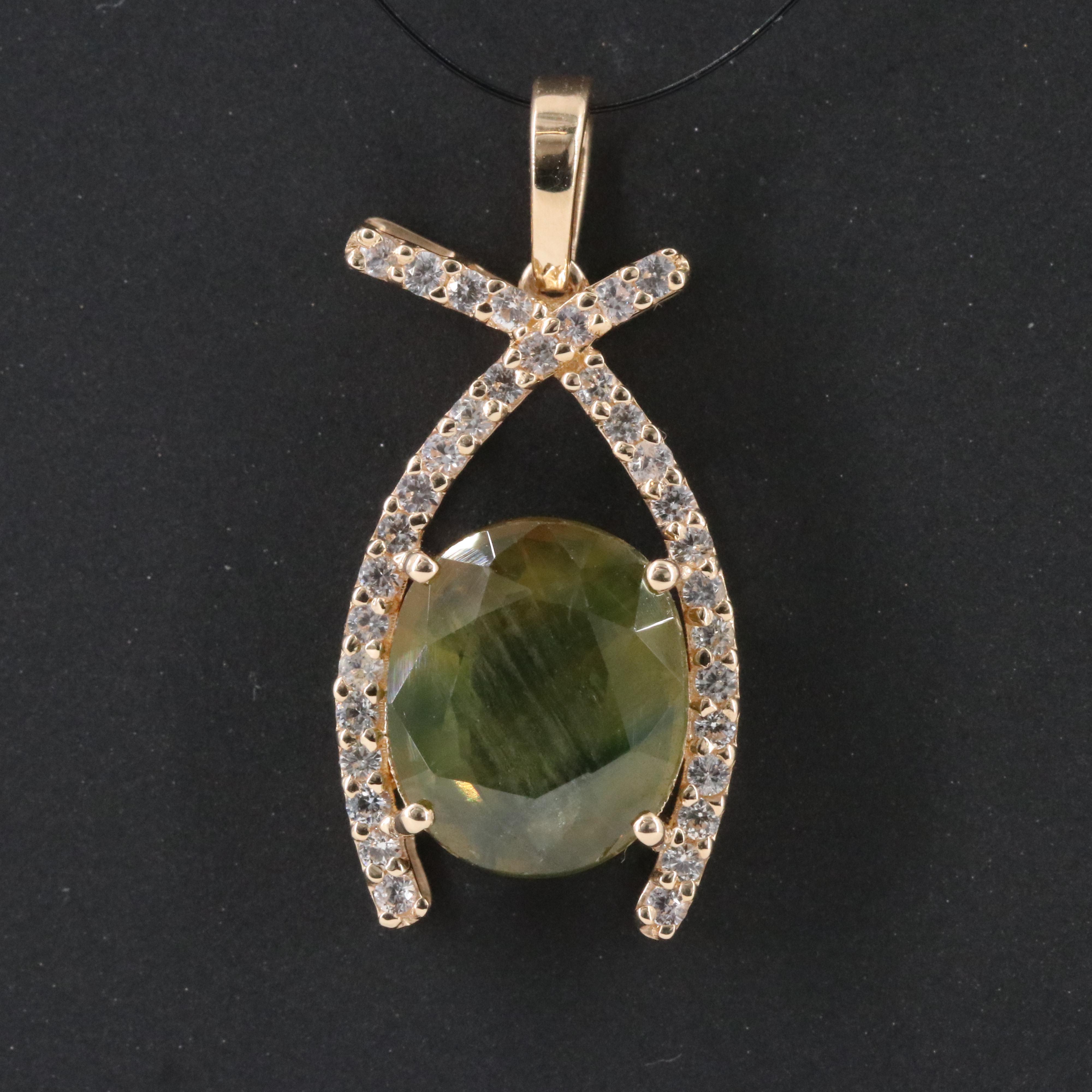 14K Sapphire and White Sapphire Pendant