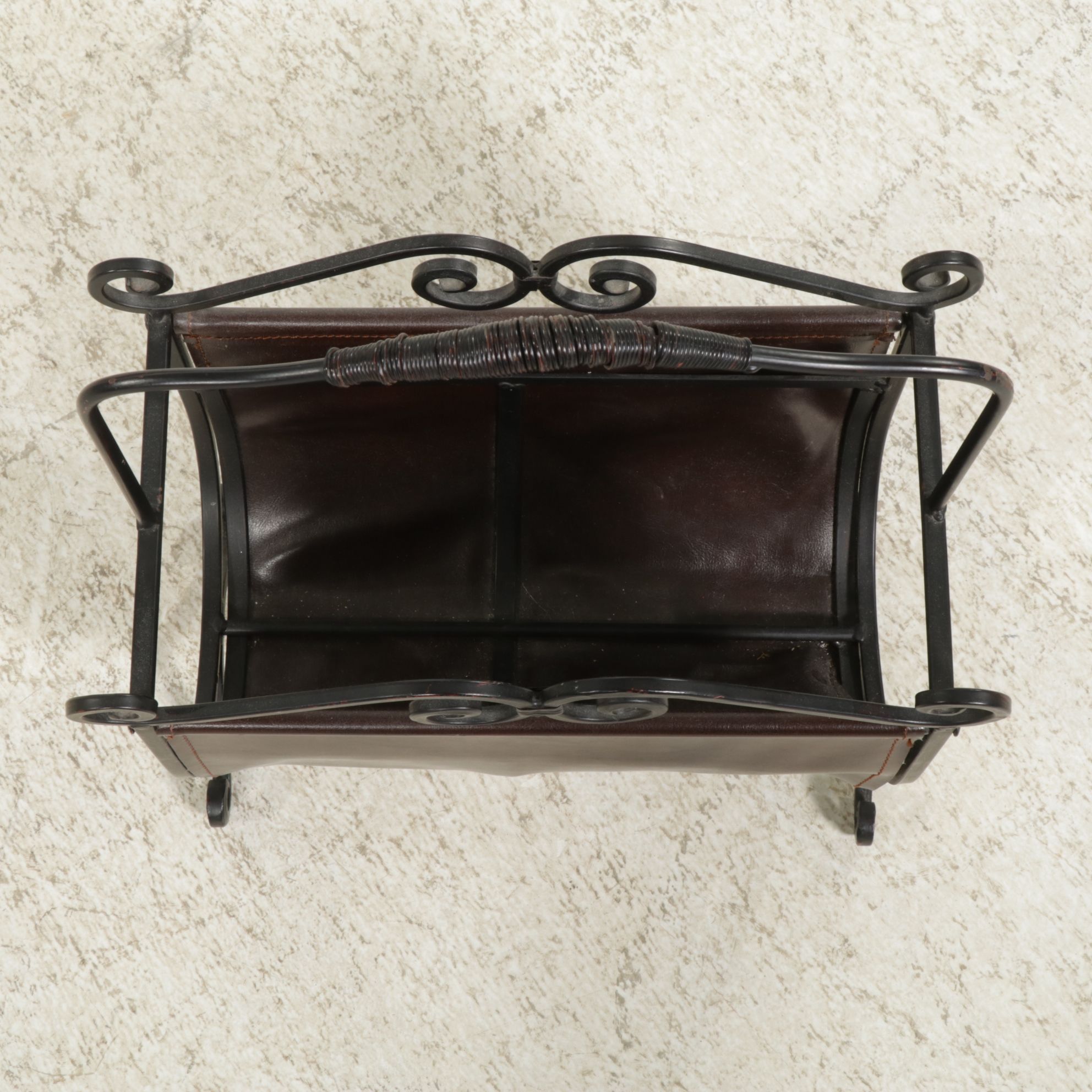 Lillian August X-Leg Bench with Quilted Leather Cushion and Iron Magazine Rack