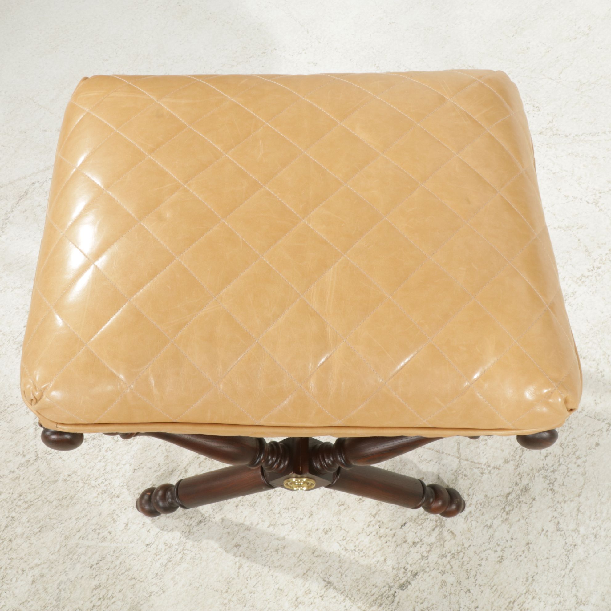 Lillian August X-Leg Bench with Quilted Leather Cushion and Iron Magazine Rack