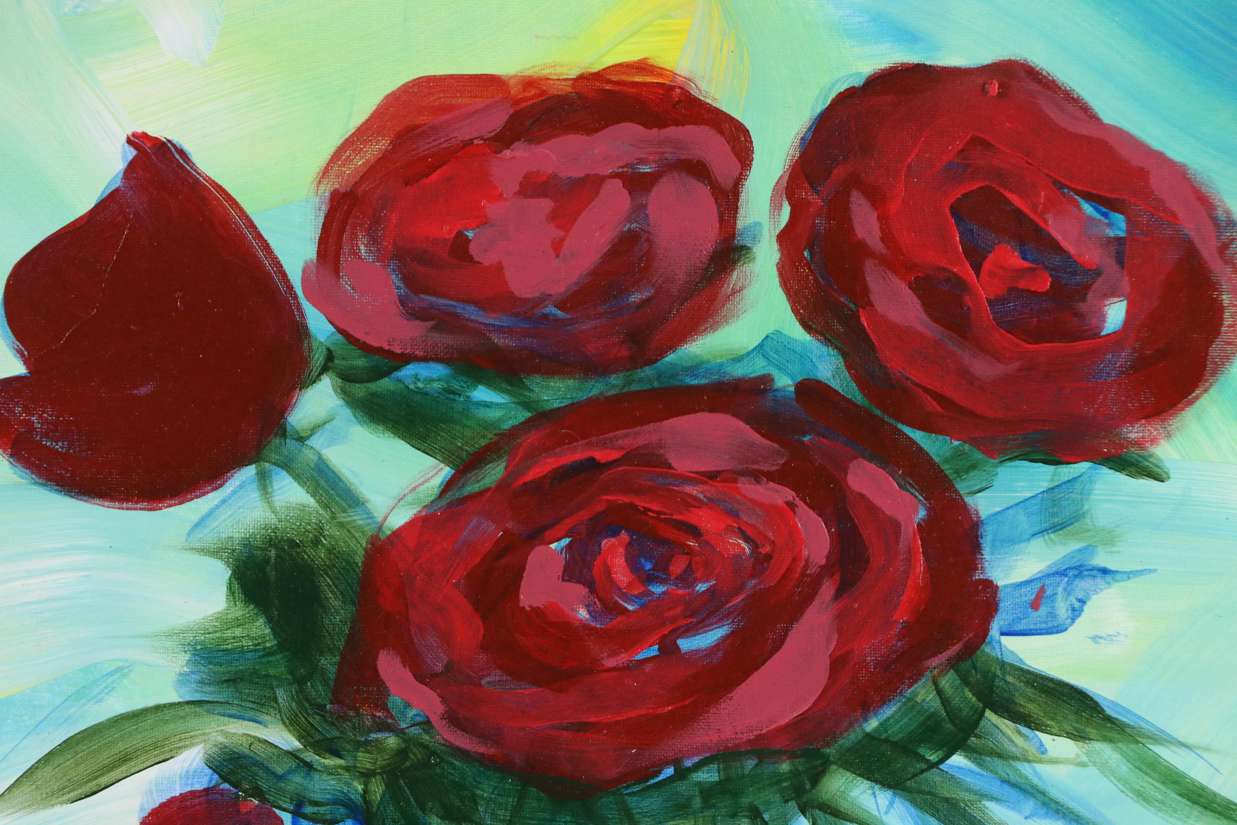 Said Oladejo-Iawal Still Life Acrylic Painting with Roses in Glass, 2020