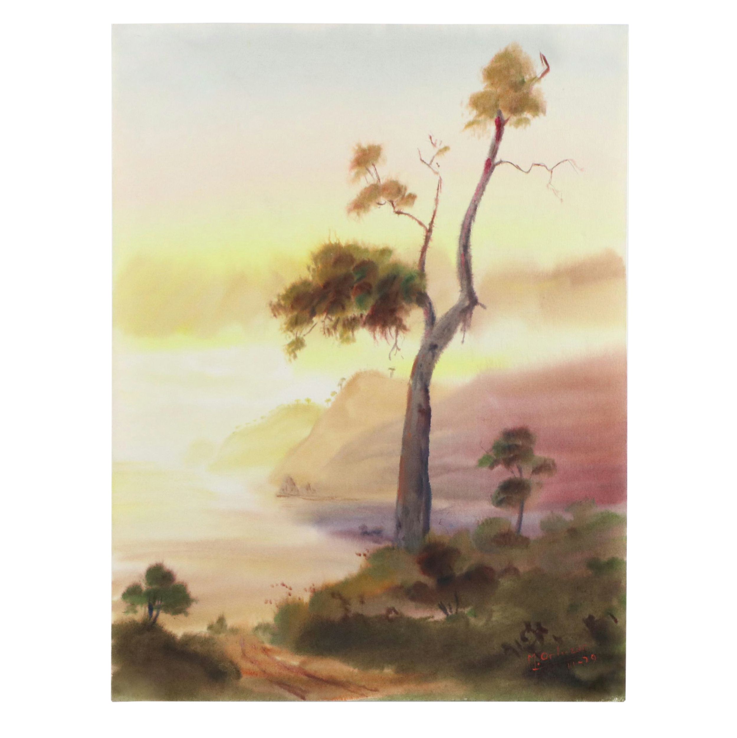 Mariano Ortuzar Chilean Landscape Watercolor Painting, 1979