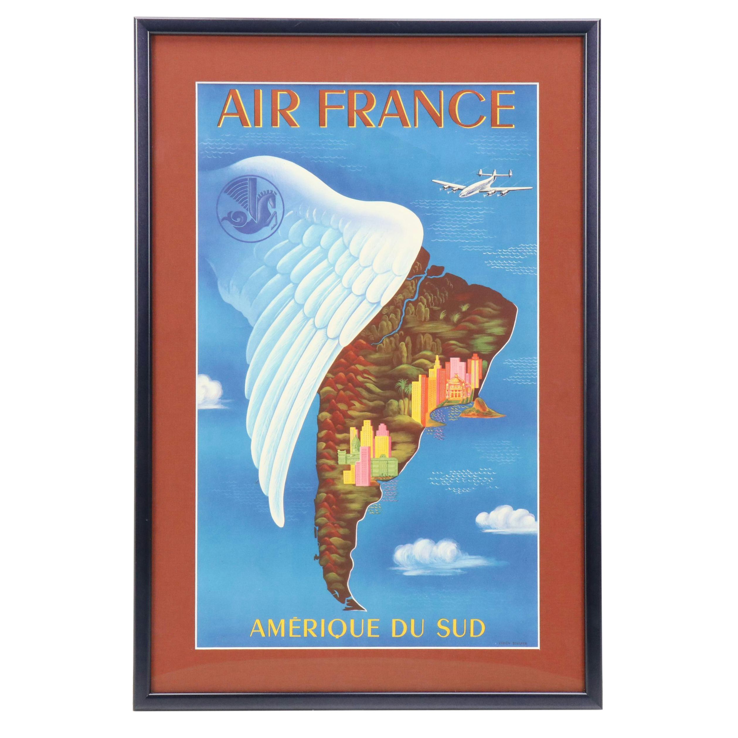 Air France Offset Lithograph "Amérique du Sud," Mid-20th Century