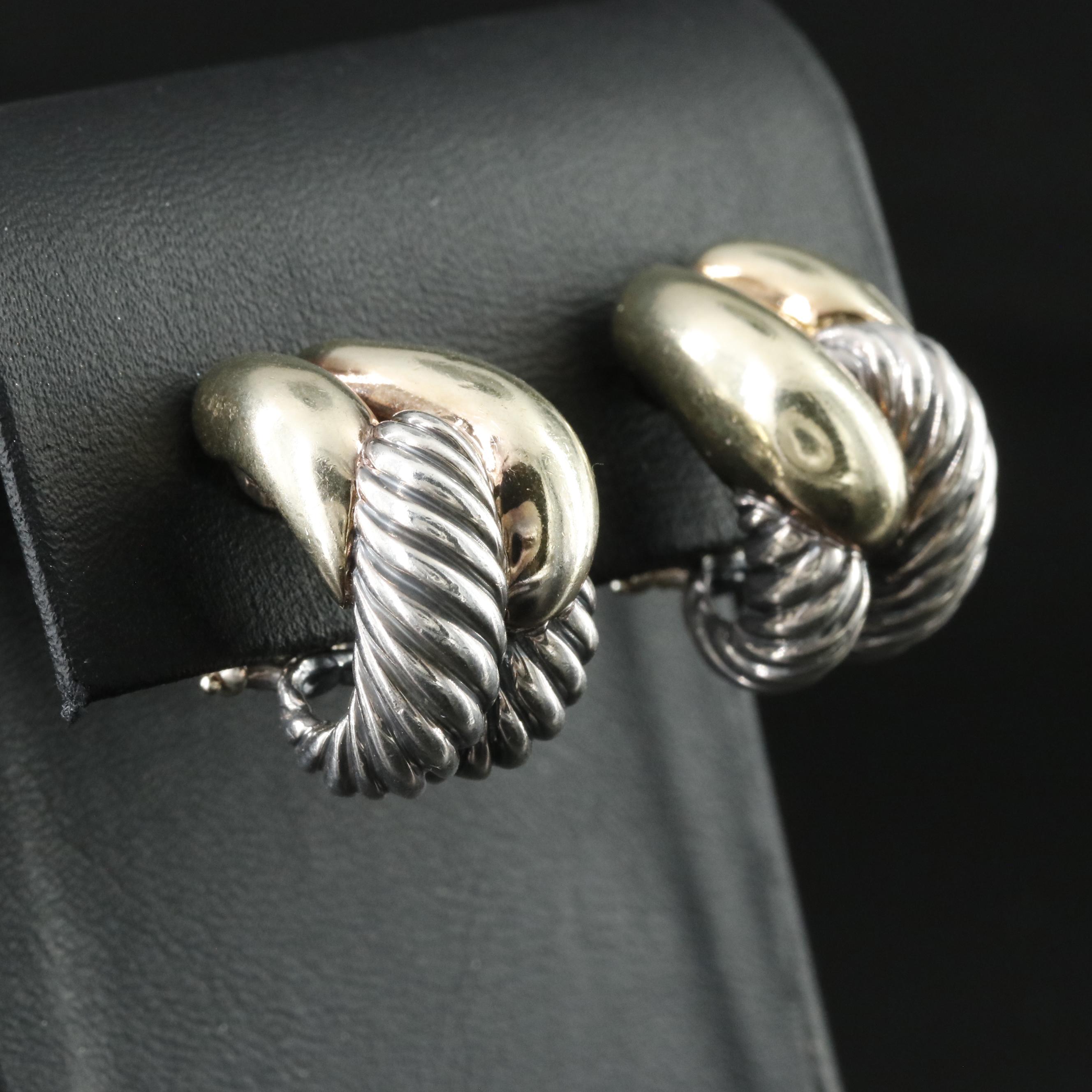 David Yurman Labyrinth Sterling 14K Clip Earrings