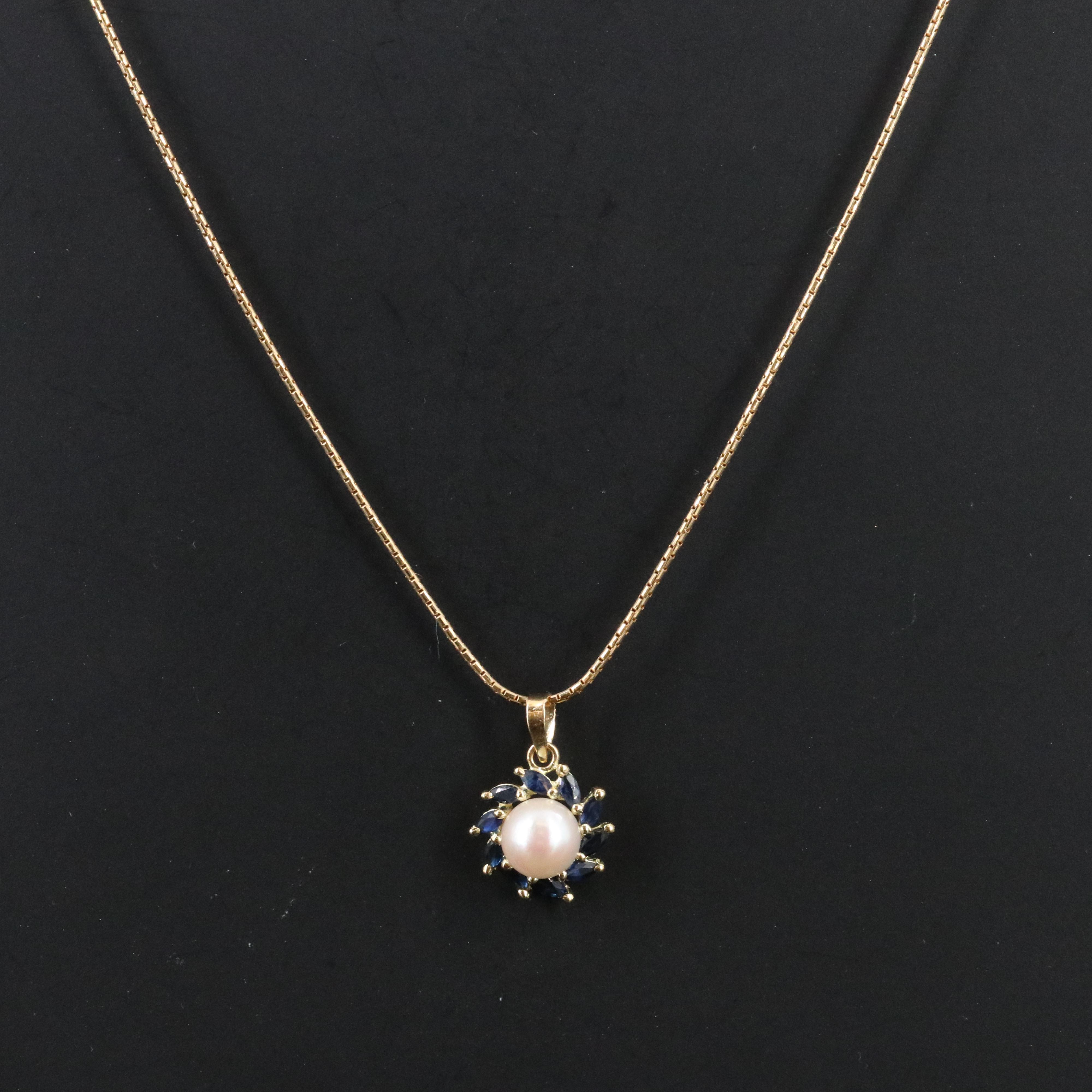 14K Pearl and Sapphire Pendant Necklace
