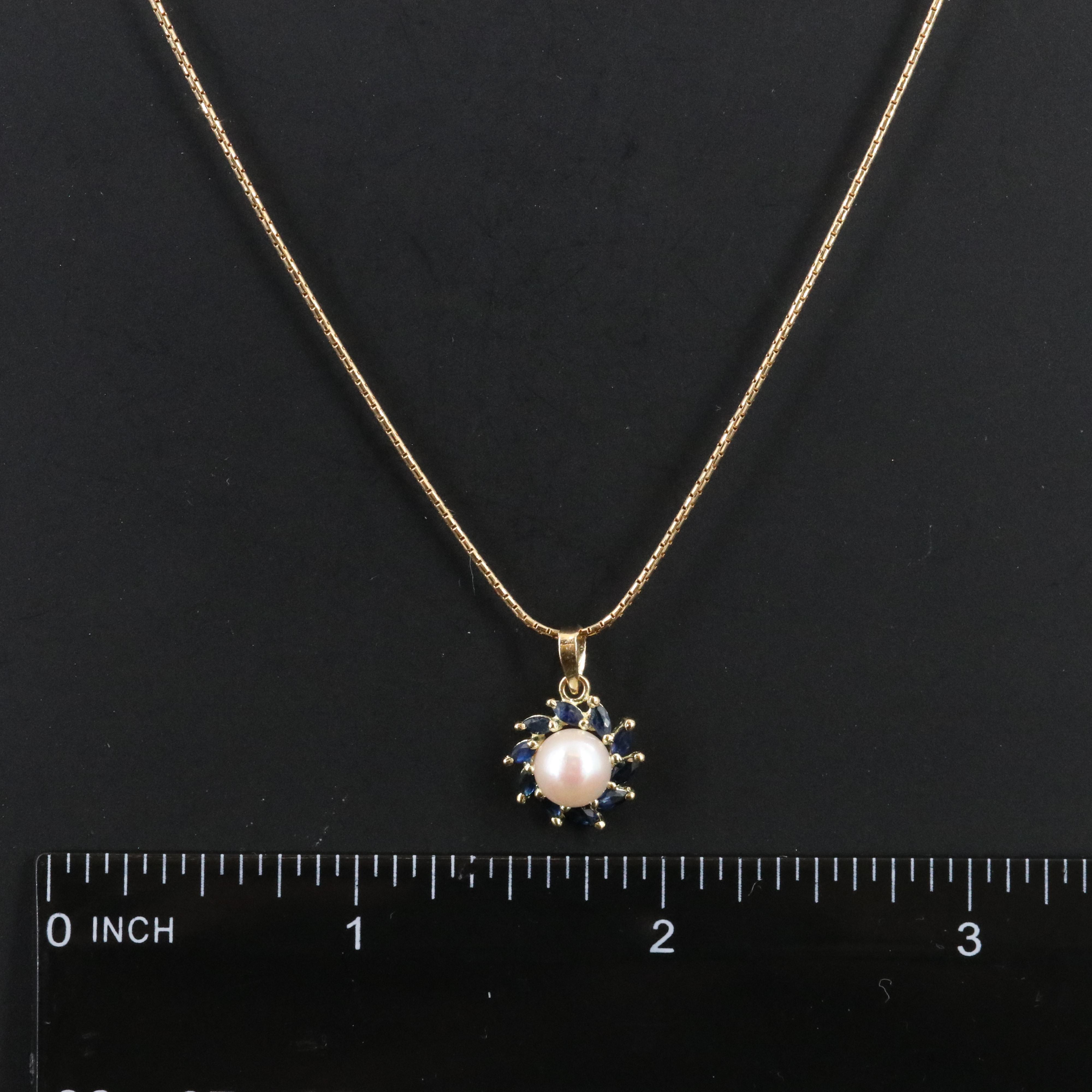 14K Pearl and Sapphire Pendant Necklace