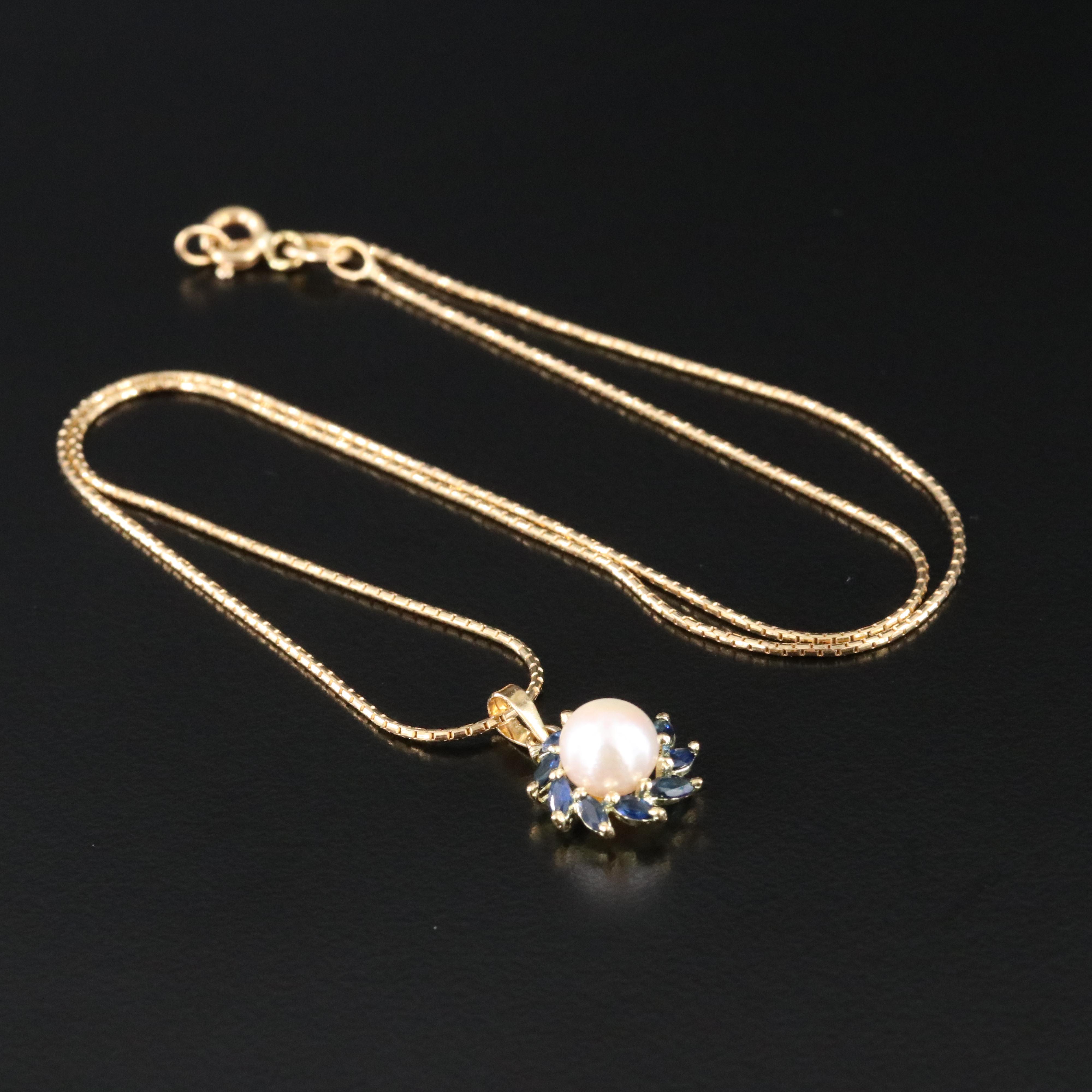 14K Pearl and Sapphire Pendant Necklace