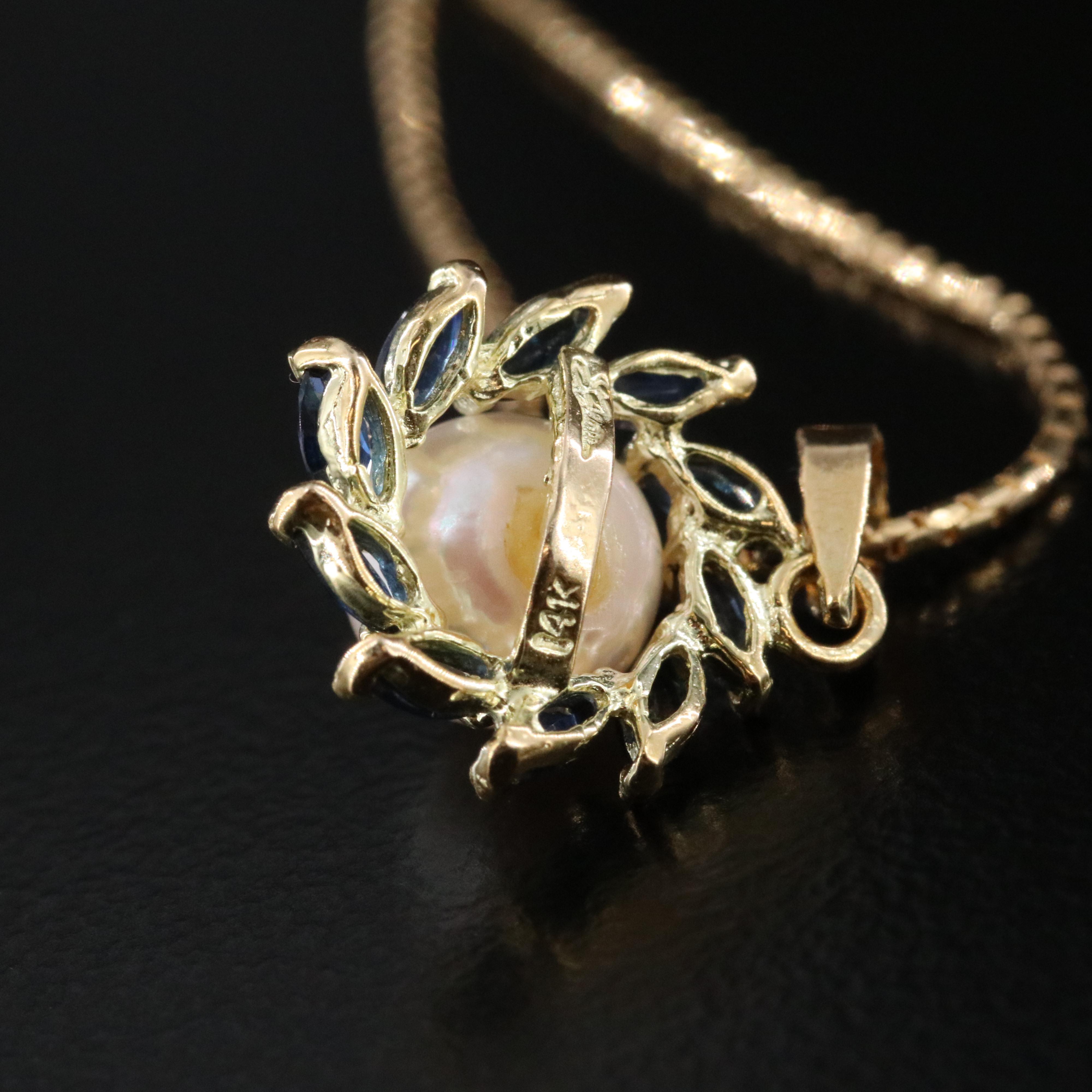 14K Pearl and Sapphire Pendant Necklace