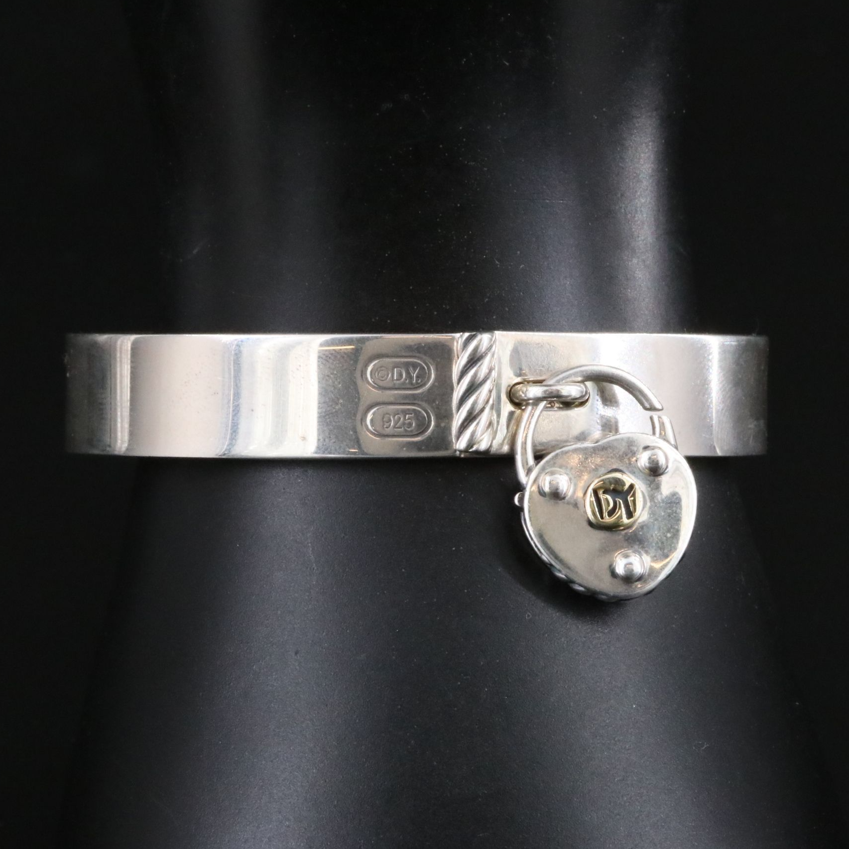 David Yurman Sterling Heart Padlock Hinged Bracelet with 18K Accent