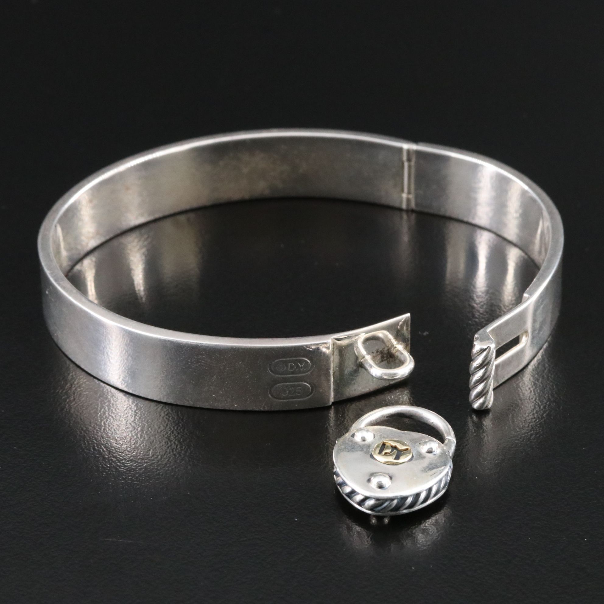 David Yurman Sterling Heart Padlock Hinged Bracelet with 18K Accent