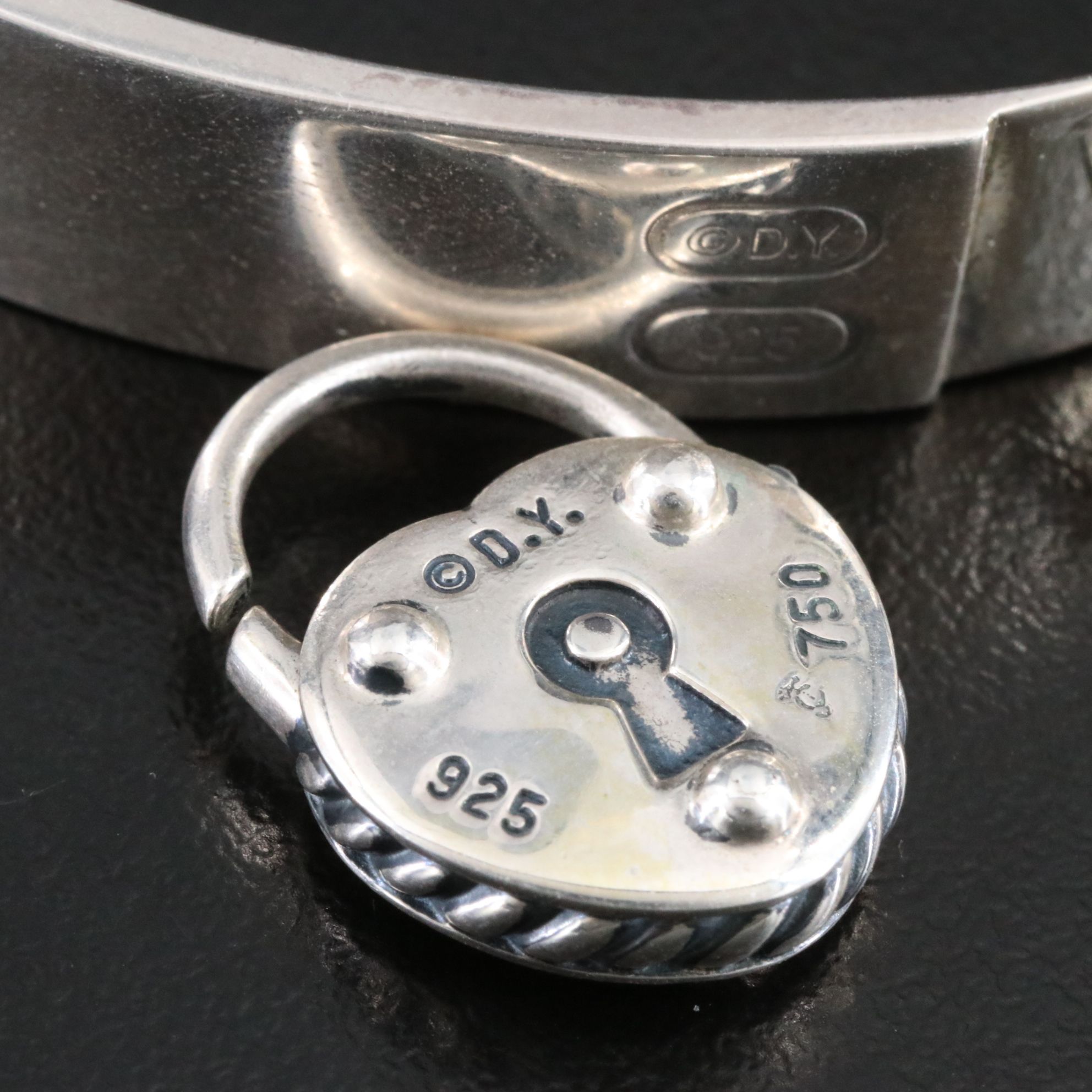 David Yurman Sterling Heart Padlock Hinged Bracelet with 18K Accent