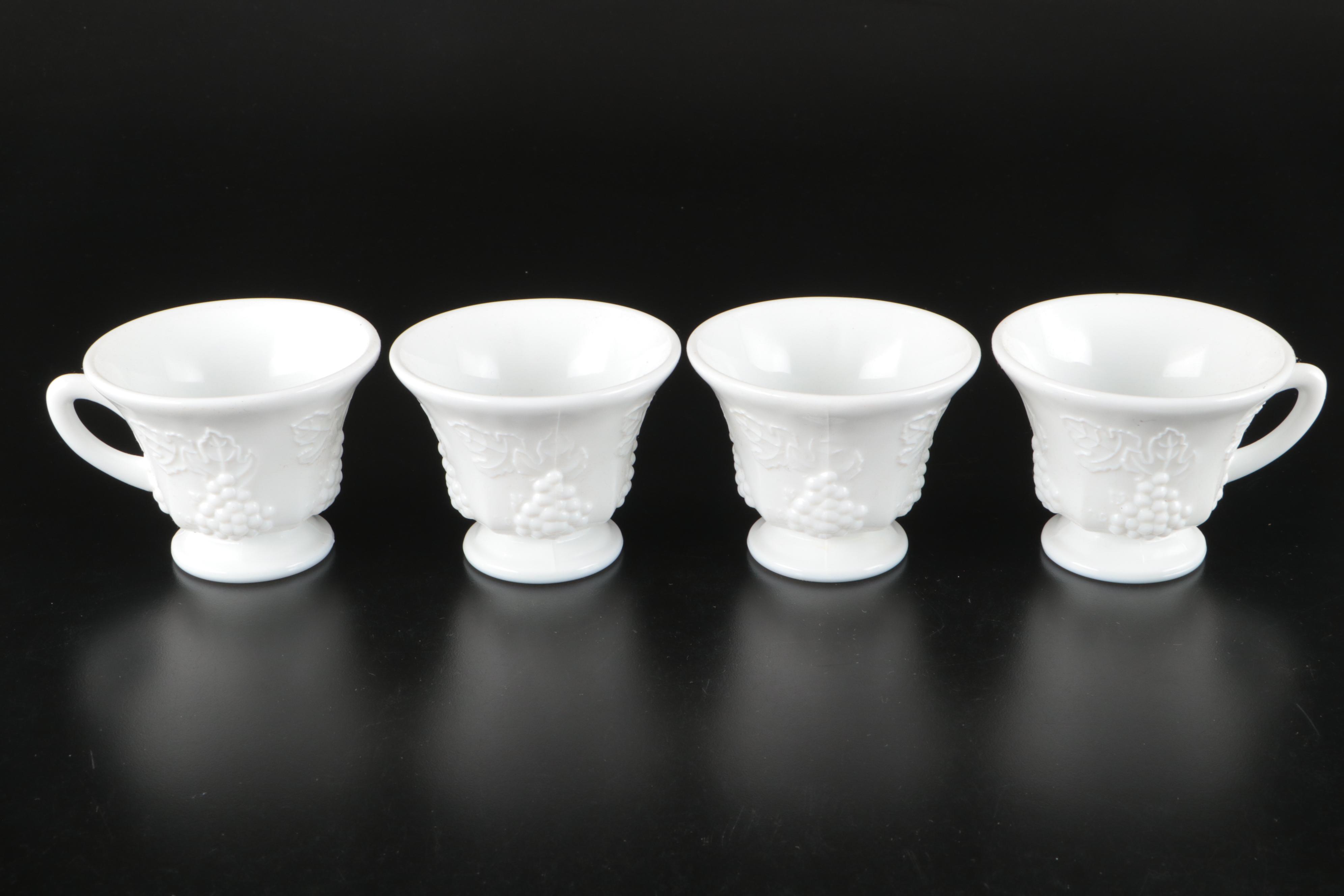 Indiana Colony "Grape Harvest" Milk Glass Punch Cups, Mid to Late 20th Century