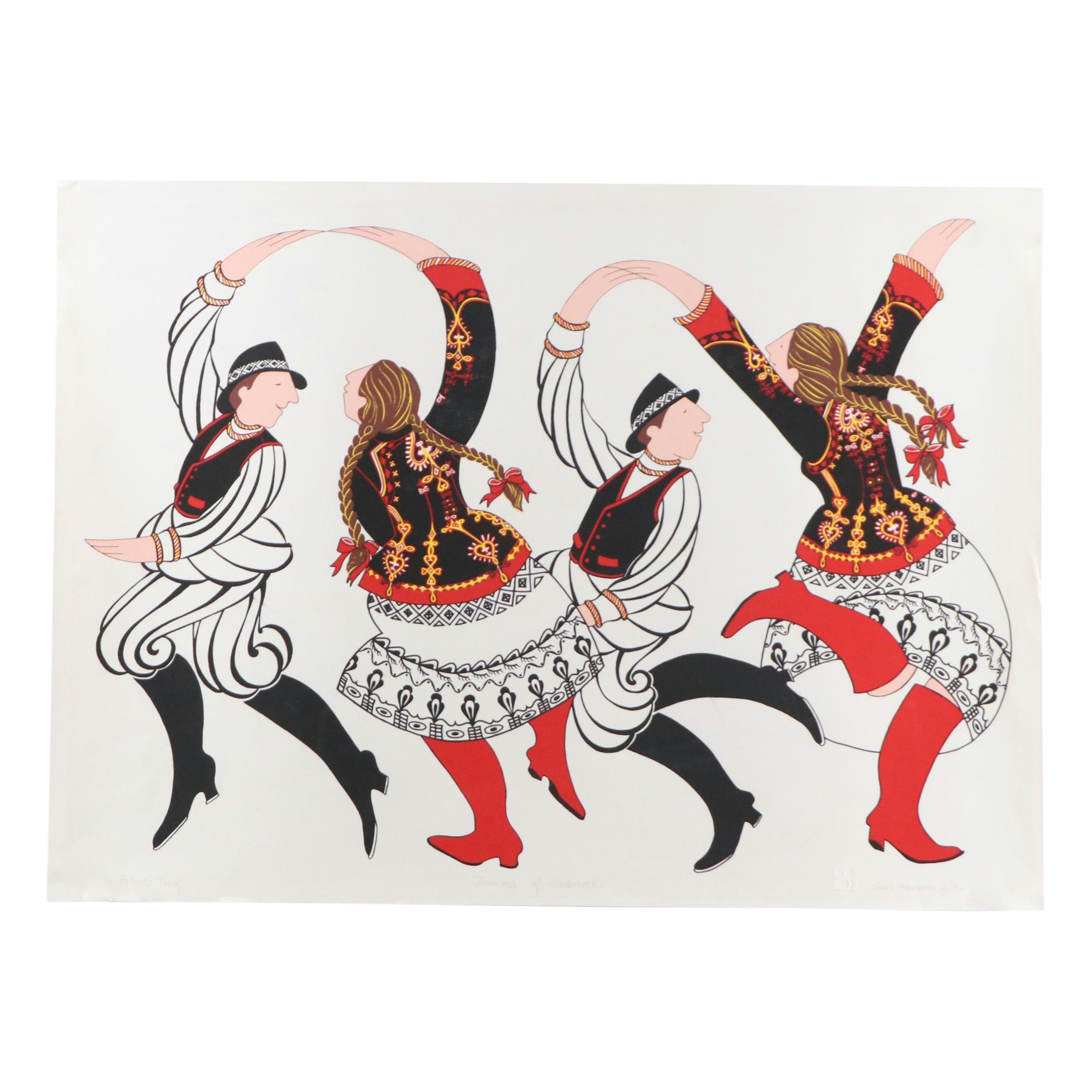 Sara Harwin Serigraph "Dancers of Dubrovnik," 1982