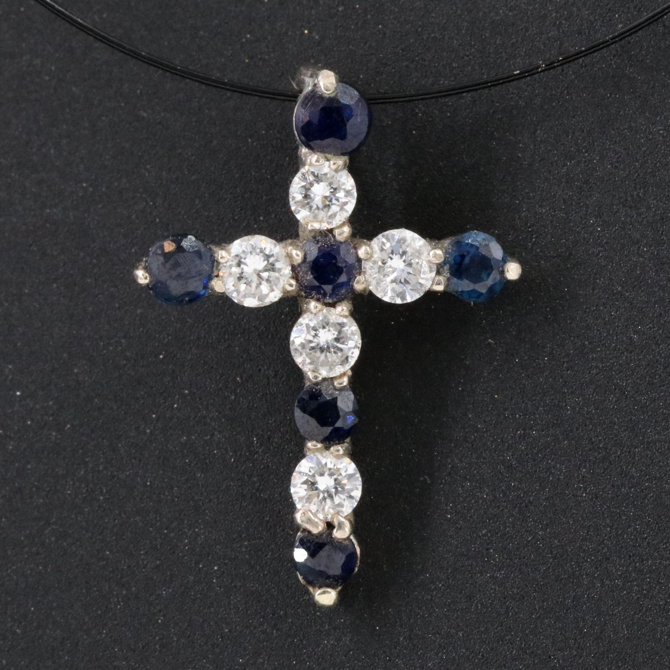 14K Sapphire and Diamond Cross Pendant