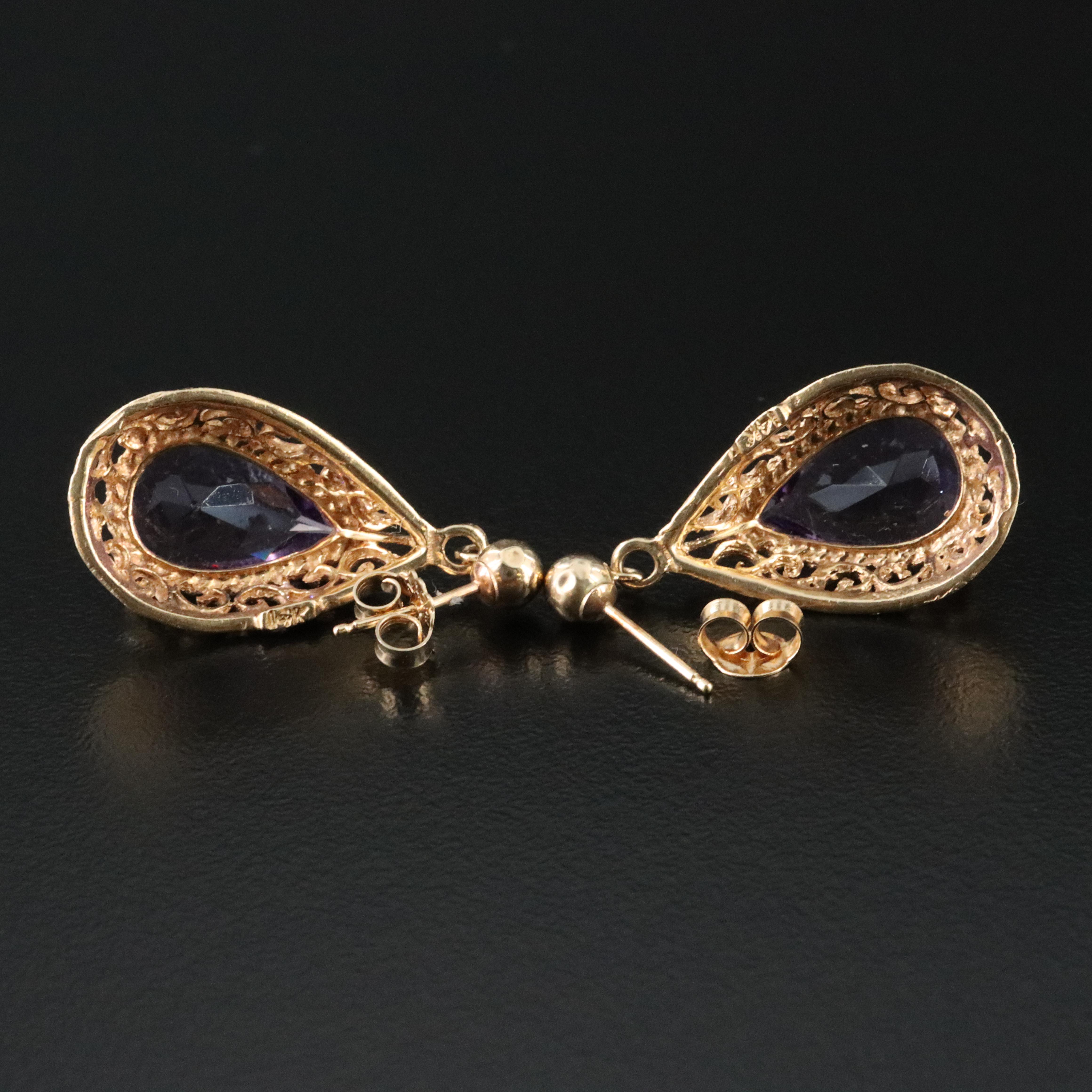 14K Filigree Teardrop Earrings