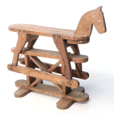 Primitive Hand-Carved Wooden Rocking Horse, 19th Century Primitive Hand-Carved Wooden Rocking Horse, 19th Century