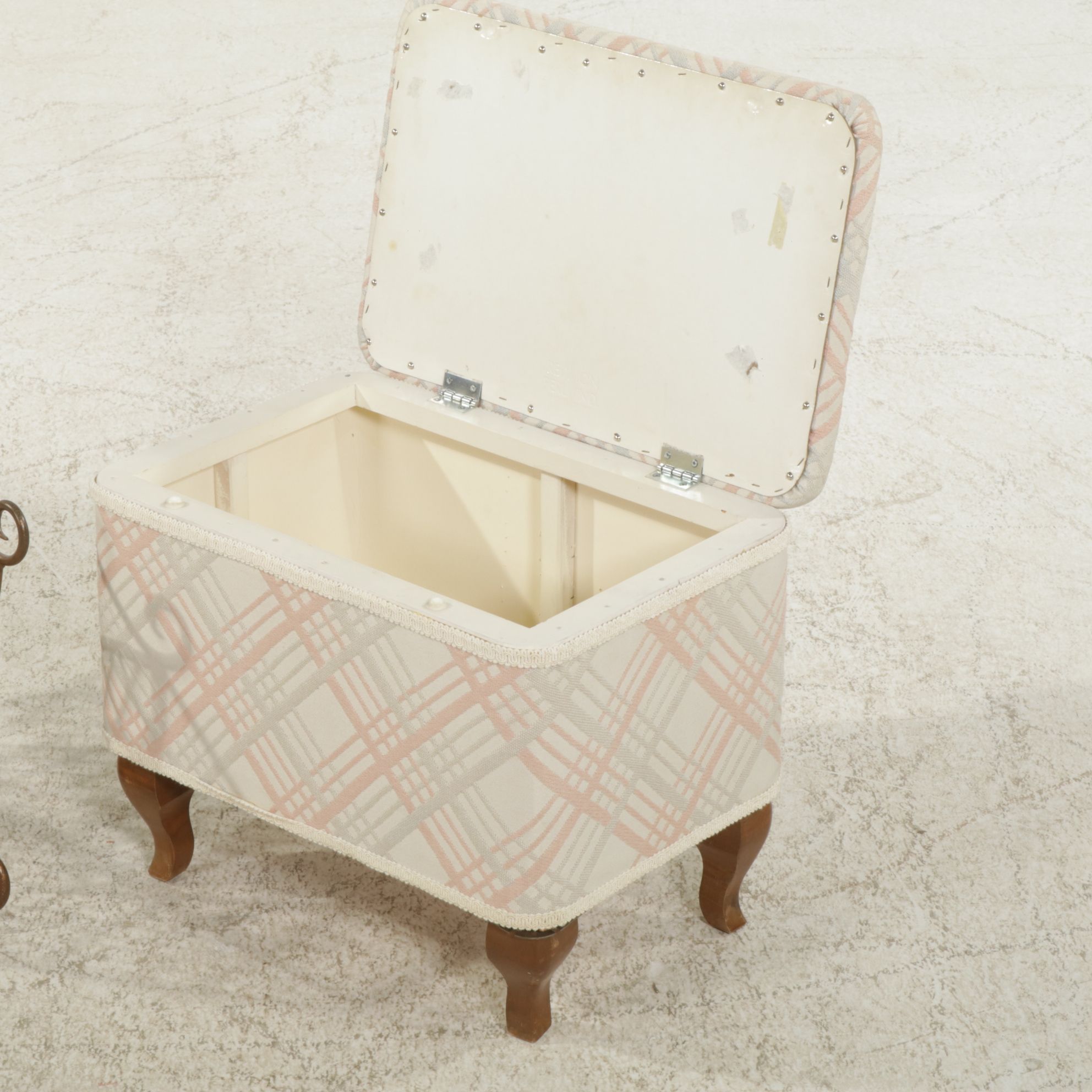 Storage Footstool and Wrought Iron Magazine Rack