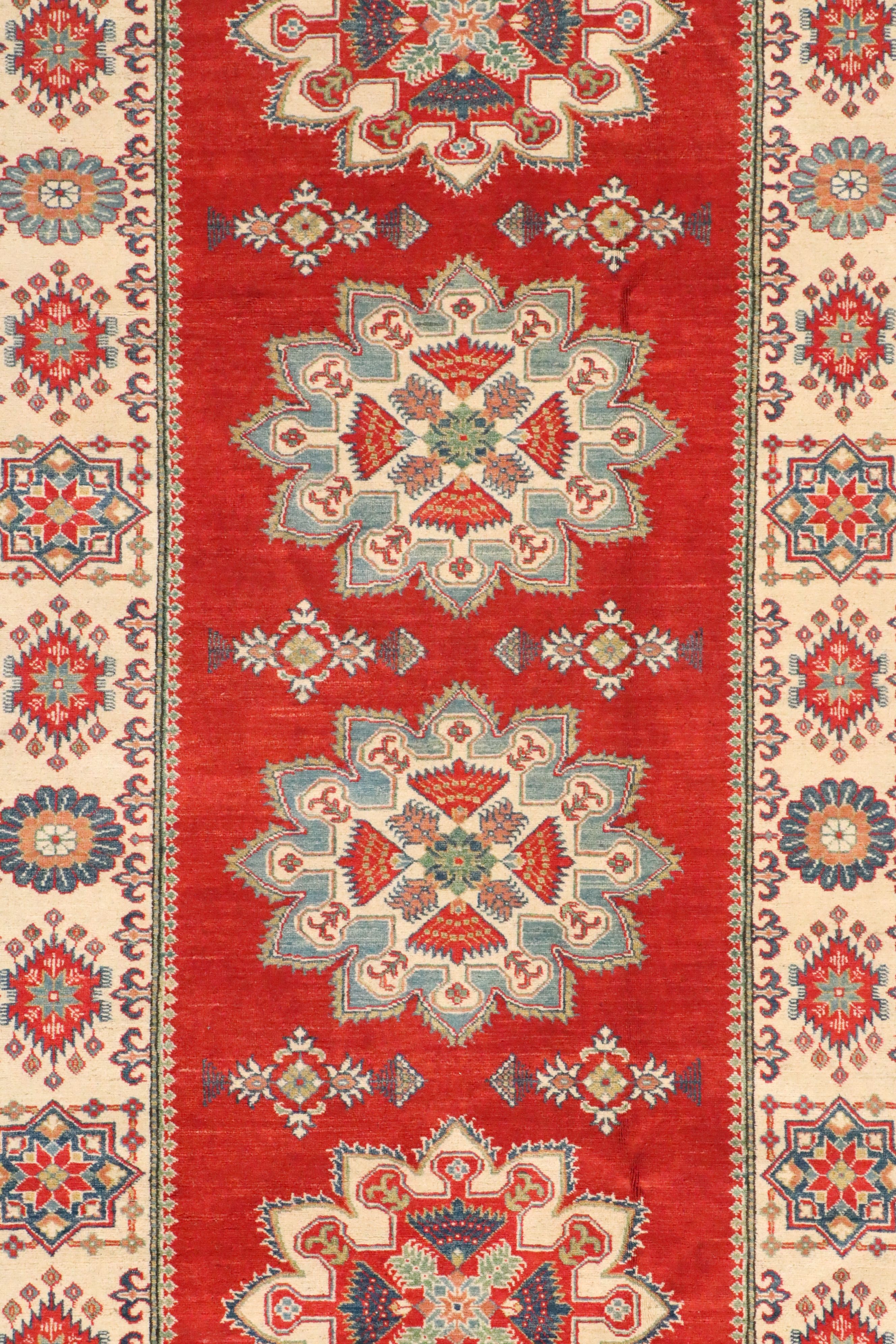 4'10 x 12'7 Hand-Knotted Afghan Kazak Long Rug
