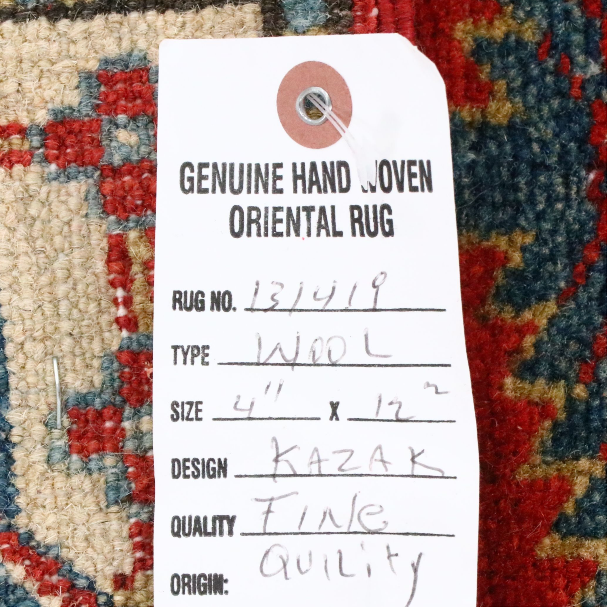 4'10 x 12'7 Hand-Knotted Afghan Kazak Long Rug