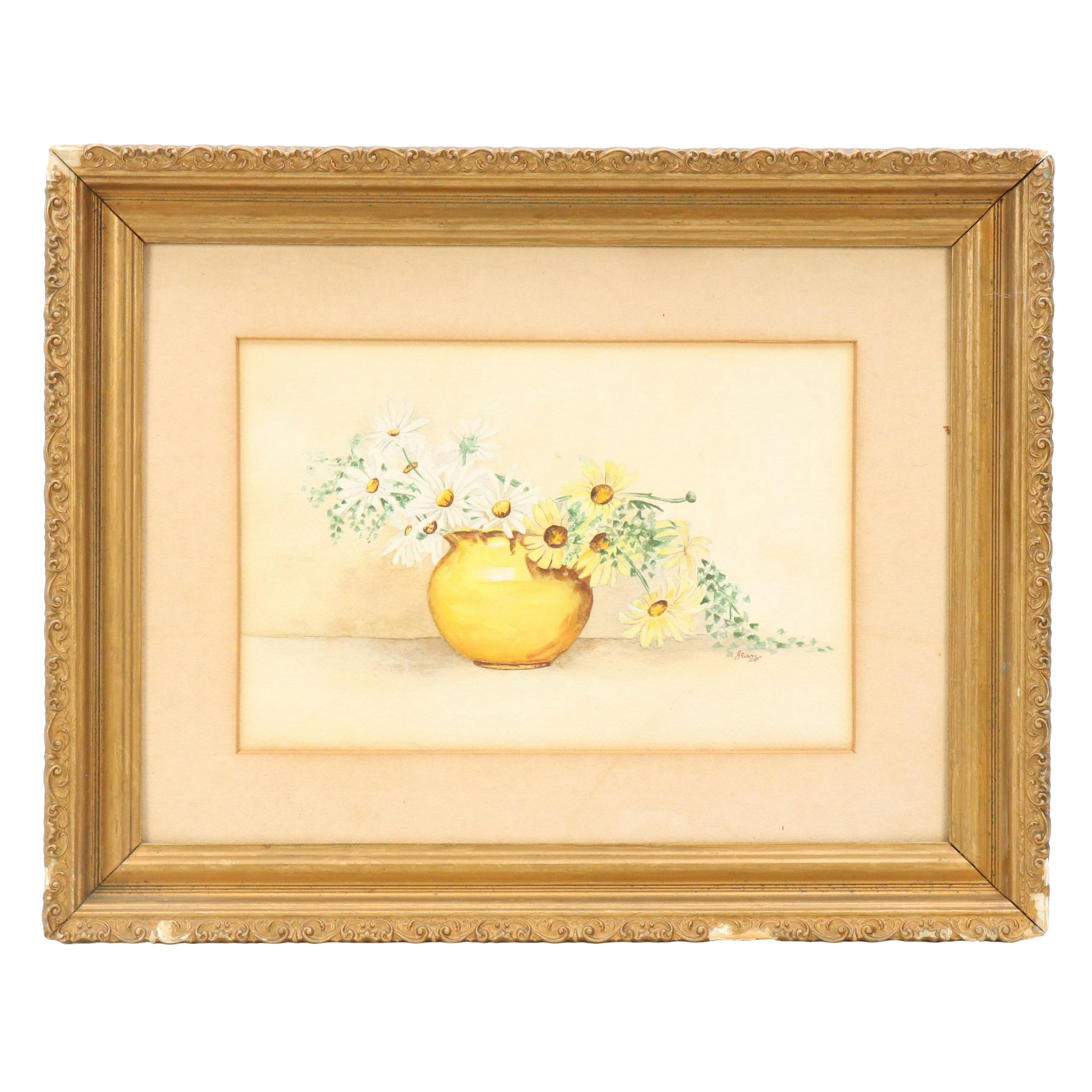 Still Life With Daisies Watercolor Painting