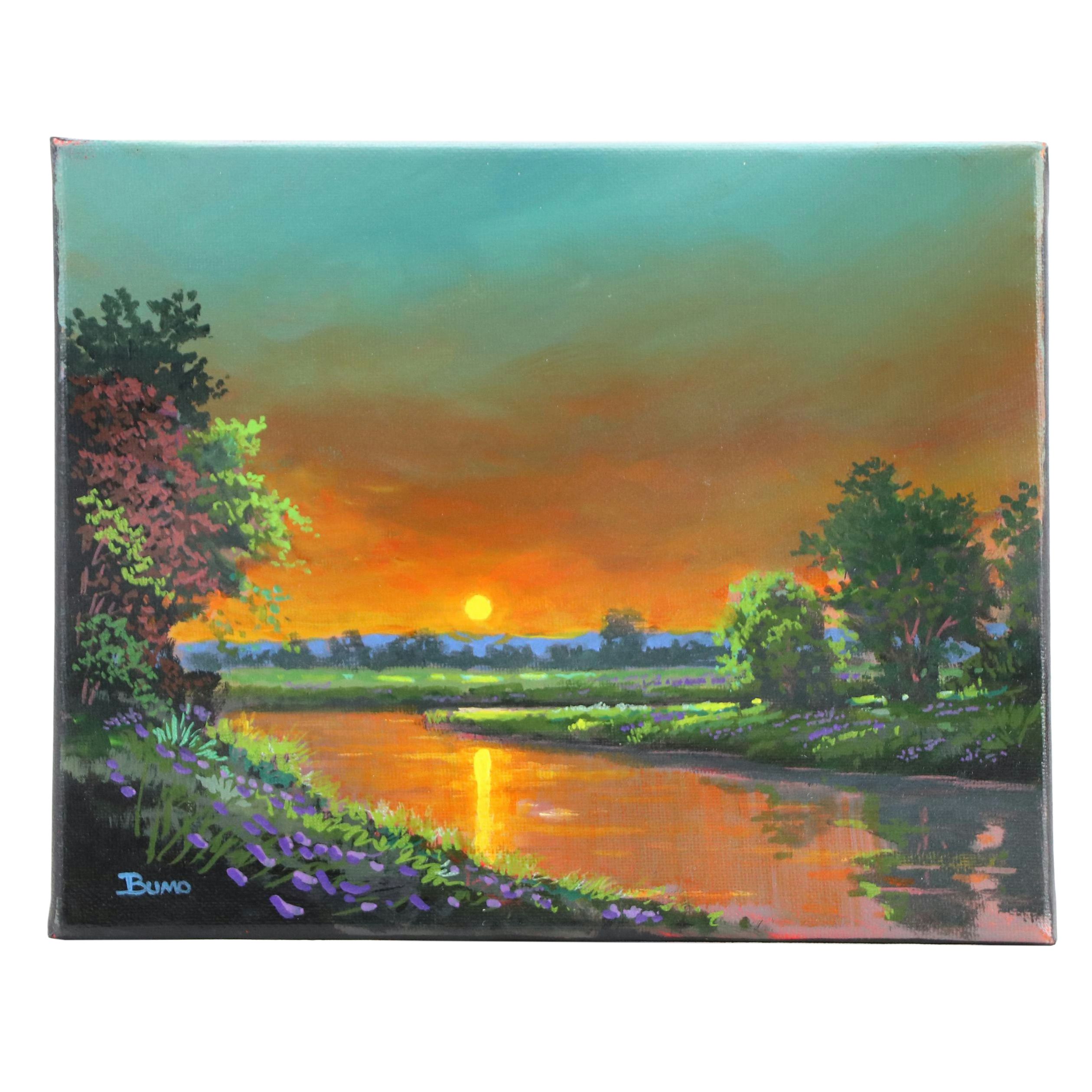 Doug "Bumo" Johnpeer Sunset Landscape Oil Painting, 2025