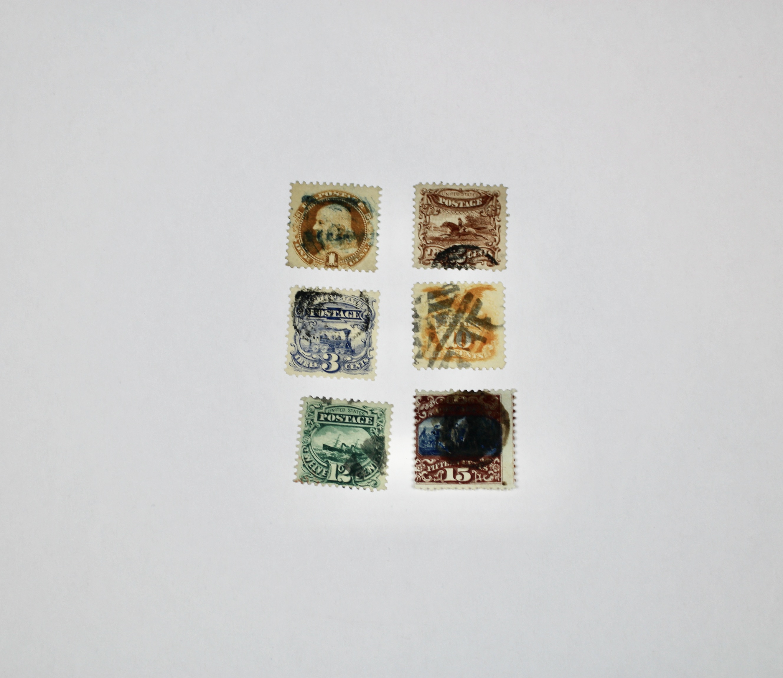 Six Used U.S. Pictorial Postage Stamps, 1869