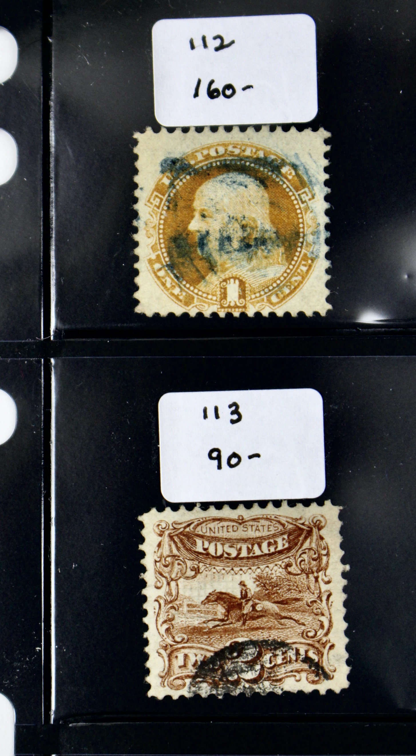 Six Used U.S. Pictorial Postage Stamps, 1869
