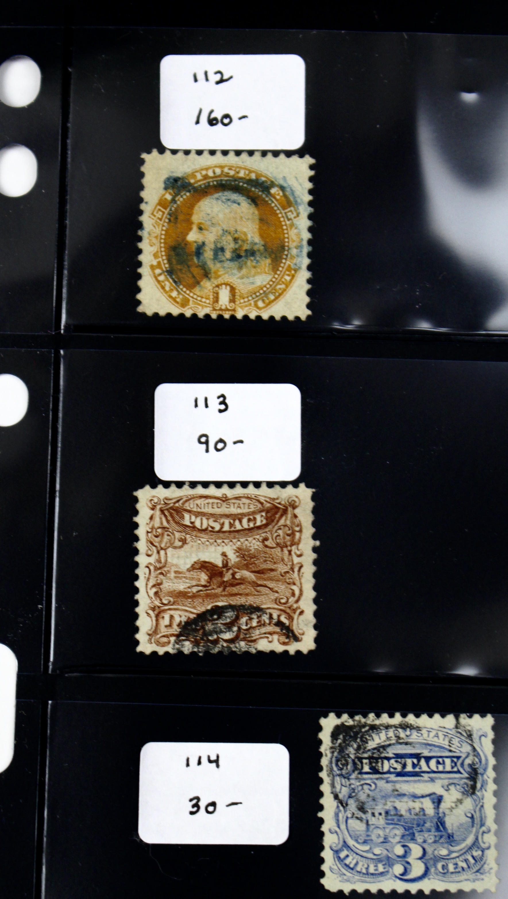 Six Used U.S. Pictorial Postage Stamps, 1869