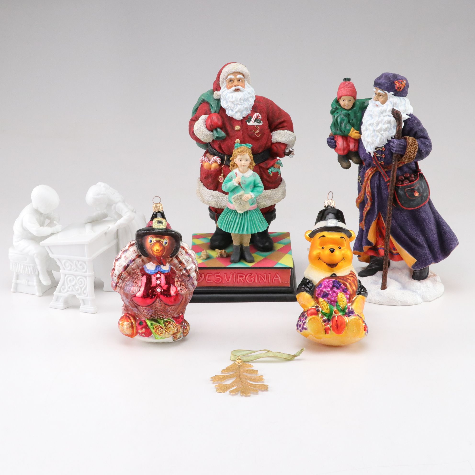 Pipka "Yes, Virginia" and "The Christmas Traveler" with Radko Glass Ornaments
