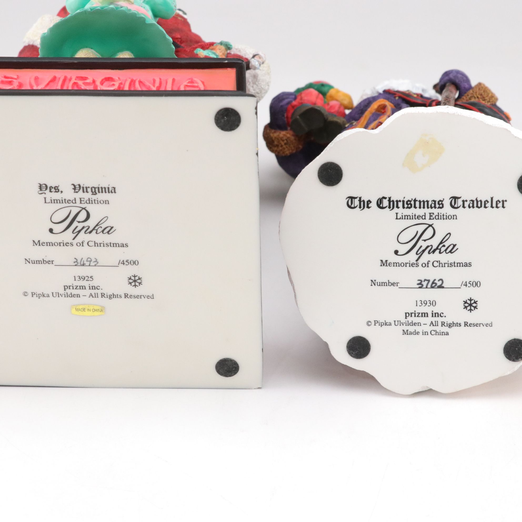 Pipka "Yes, Virginia" and "The Christmas Traveler" with Radko Glass Ornaments