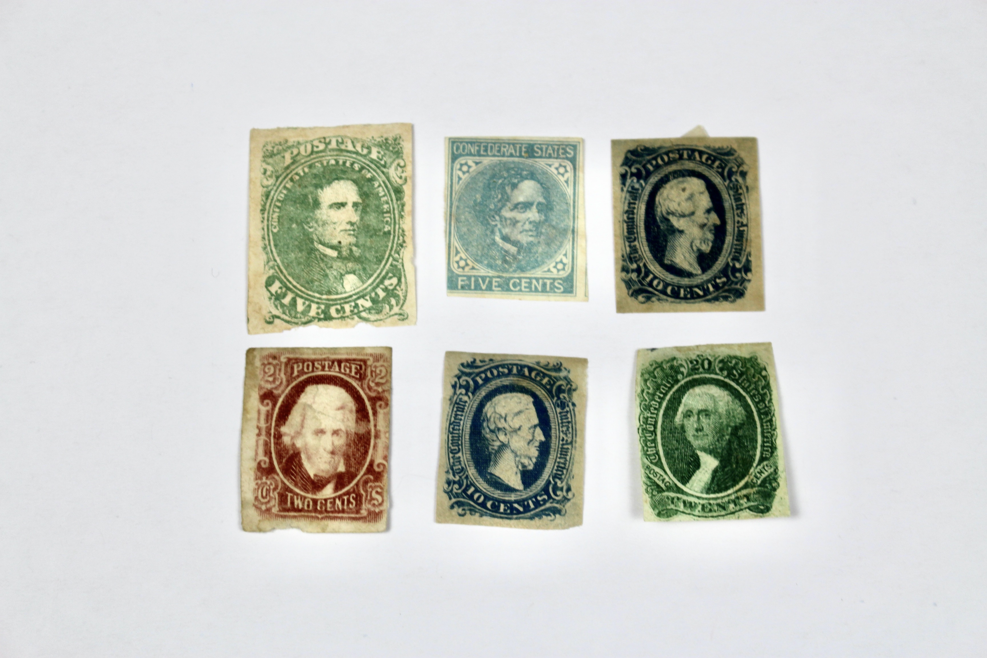Collection of Six Confederate Postage Stamps