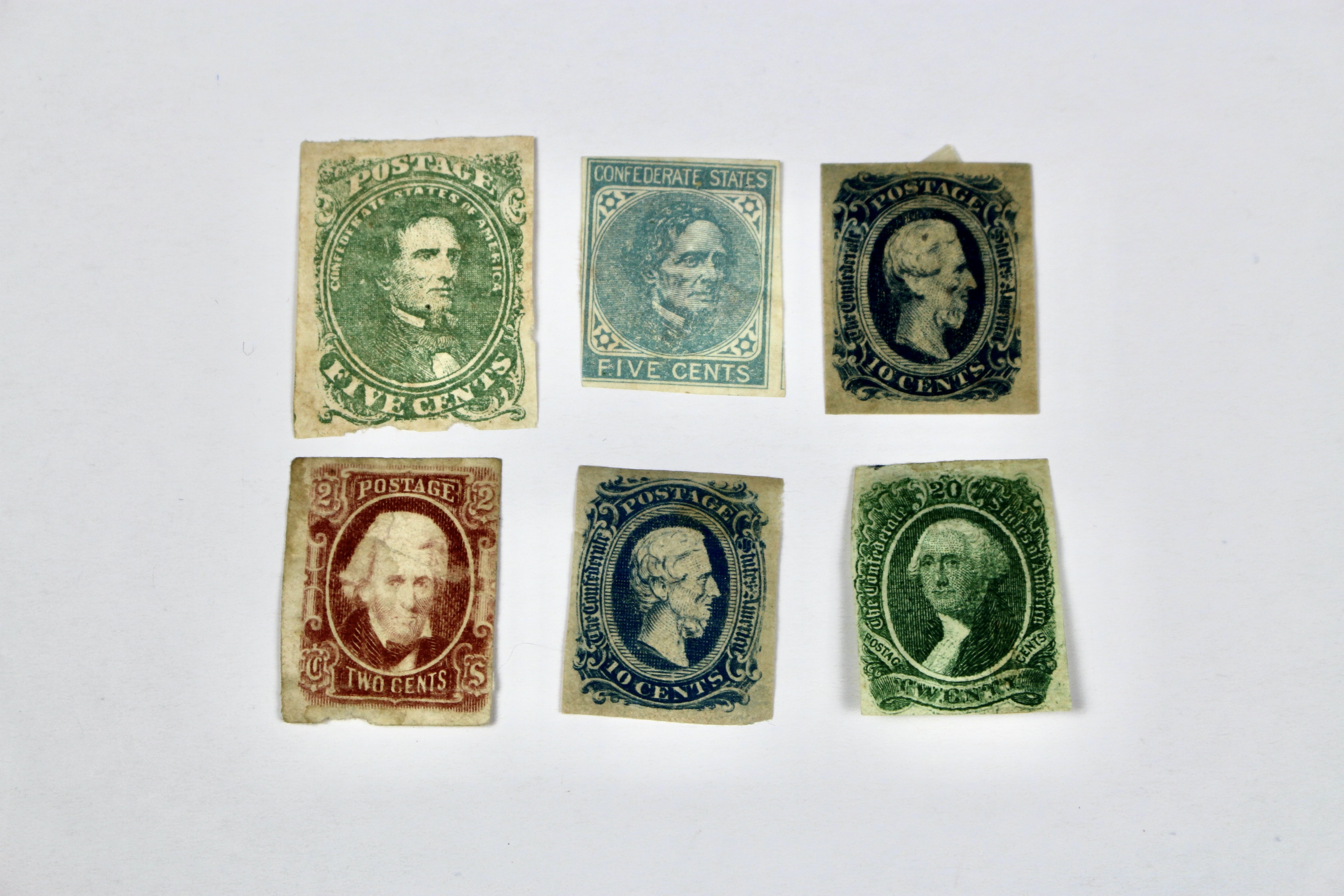 Collection of Six Confederate Postage Stamps