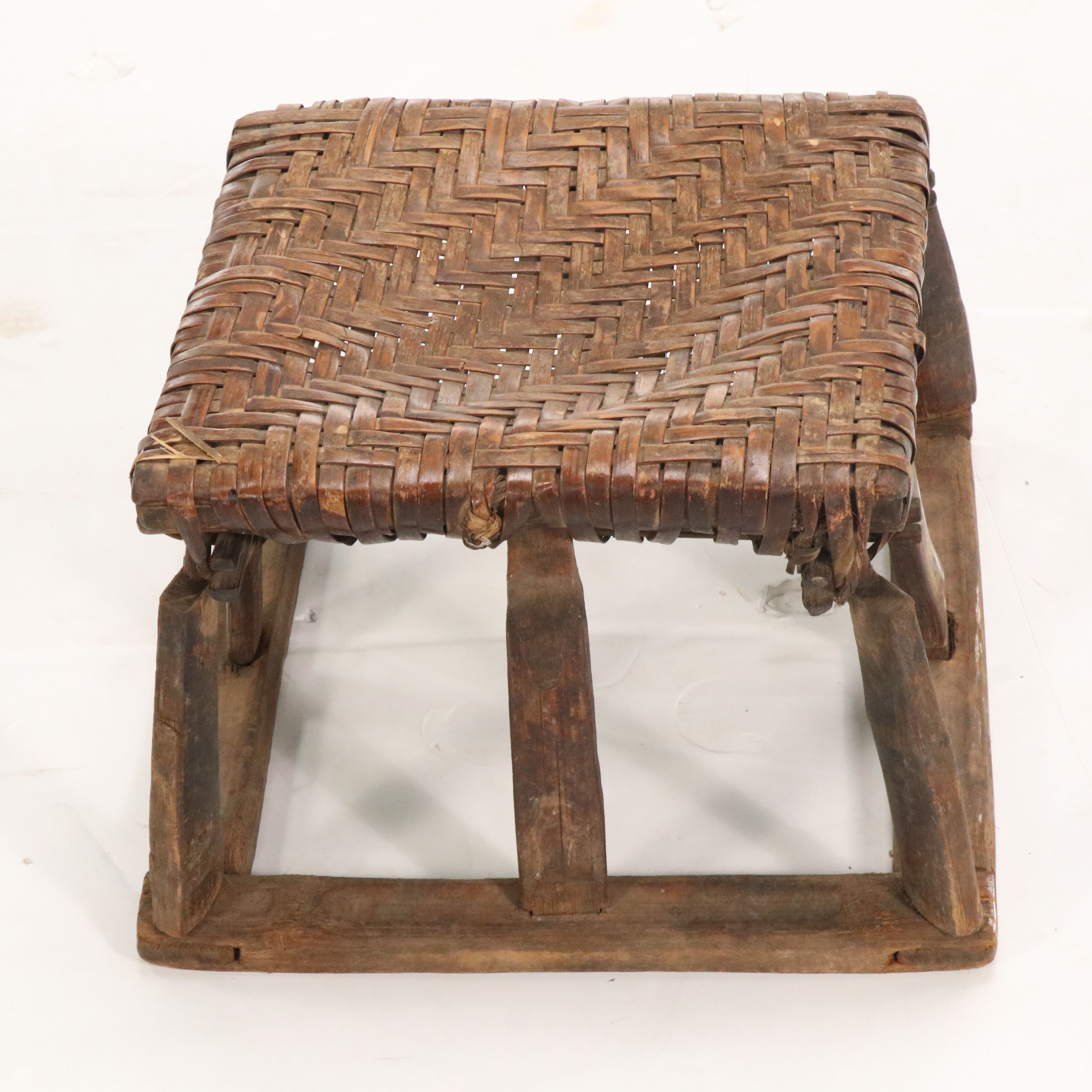 Pair of Woven and Wooden Siheyuan Stools