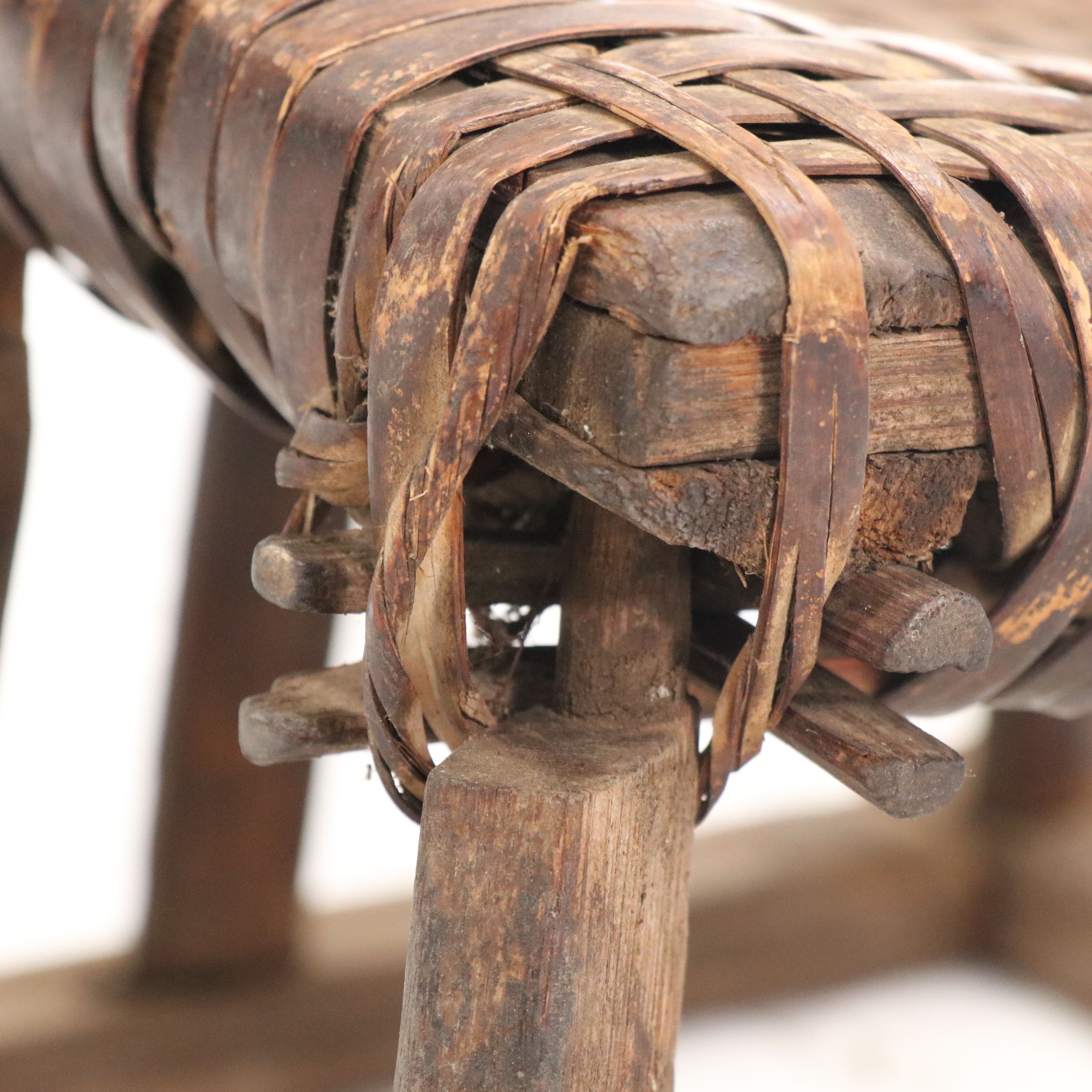 Pair of Woven and Wooden Siheyuan Stools