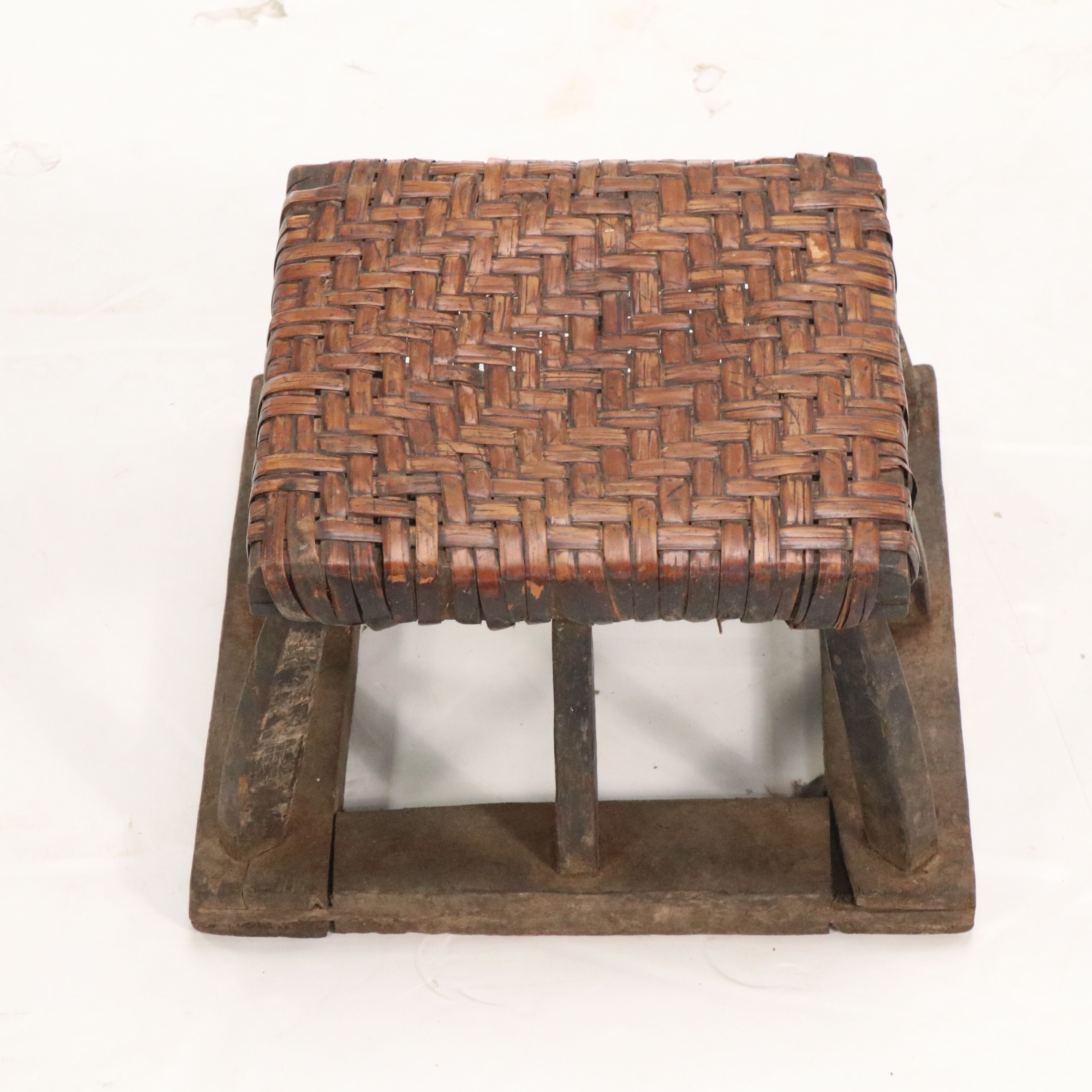 Pair of Woven and Wooden Siheyuan Stools