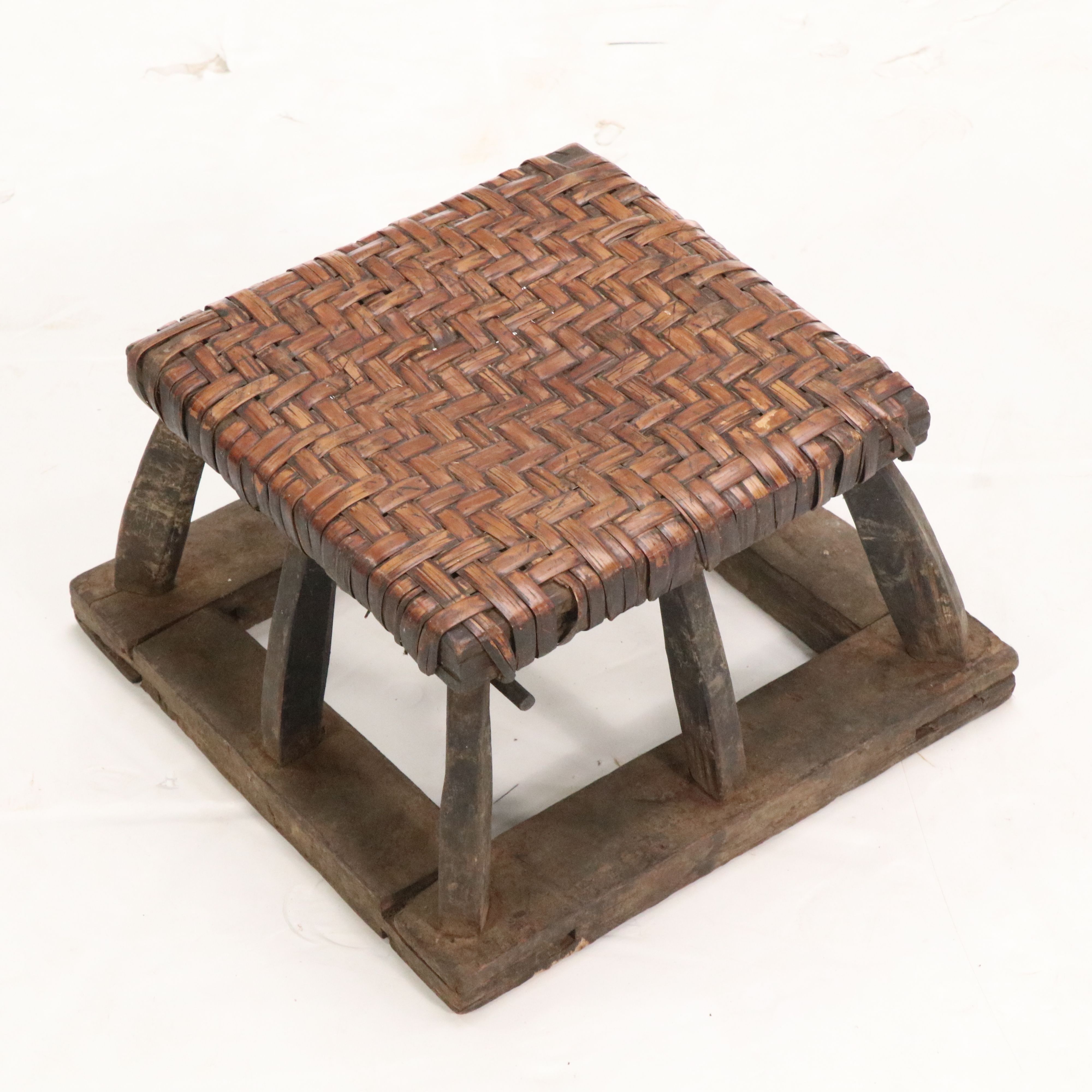 Pair of Woven and Wooden Siheyuan Stools