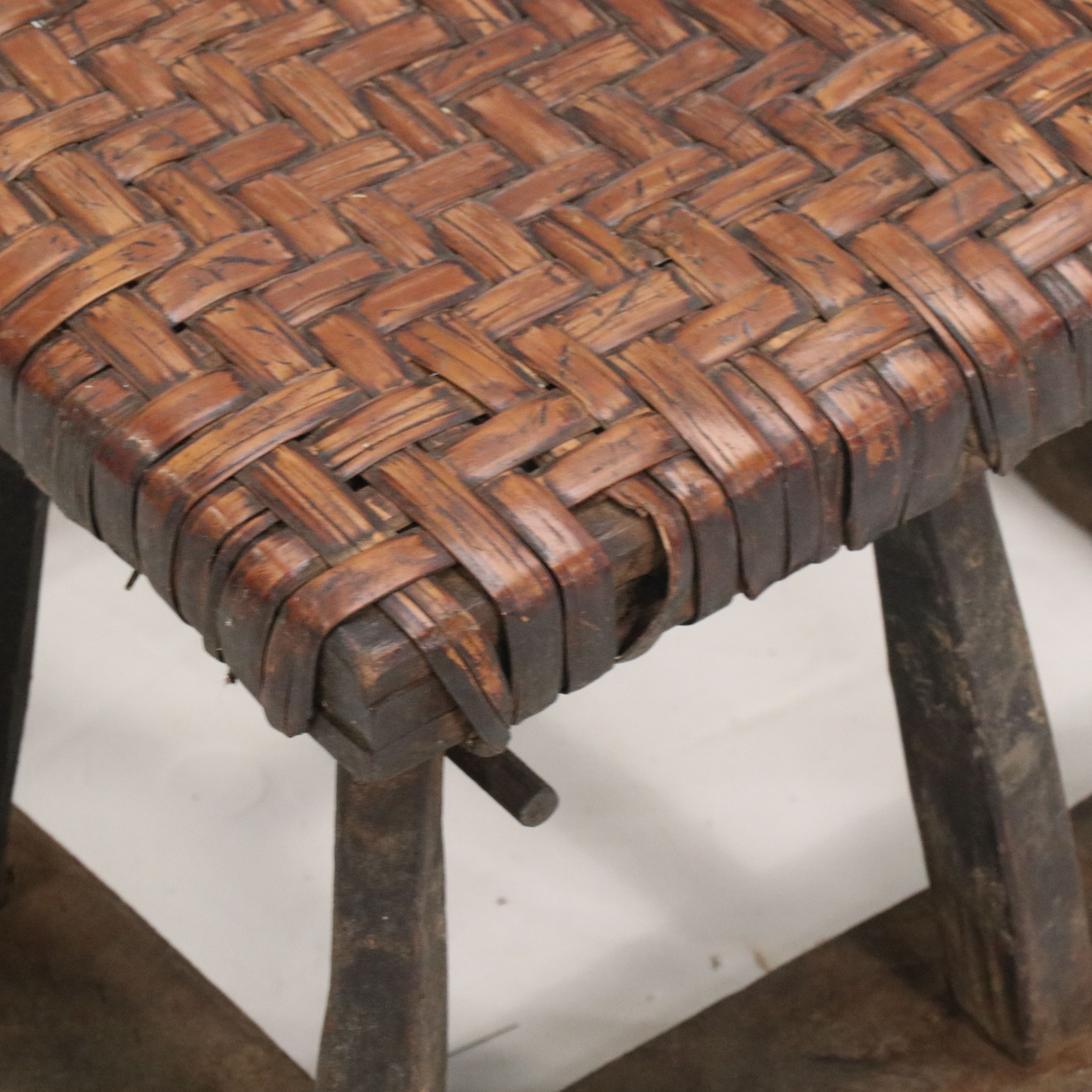 Pair of Woven and Wooden Siheyuan Stools