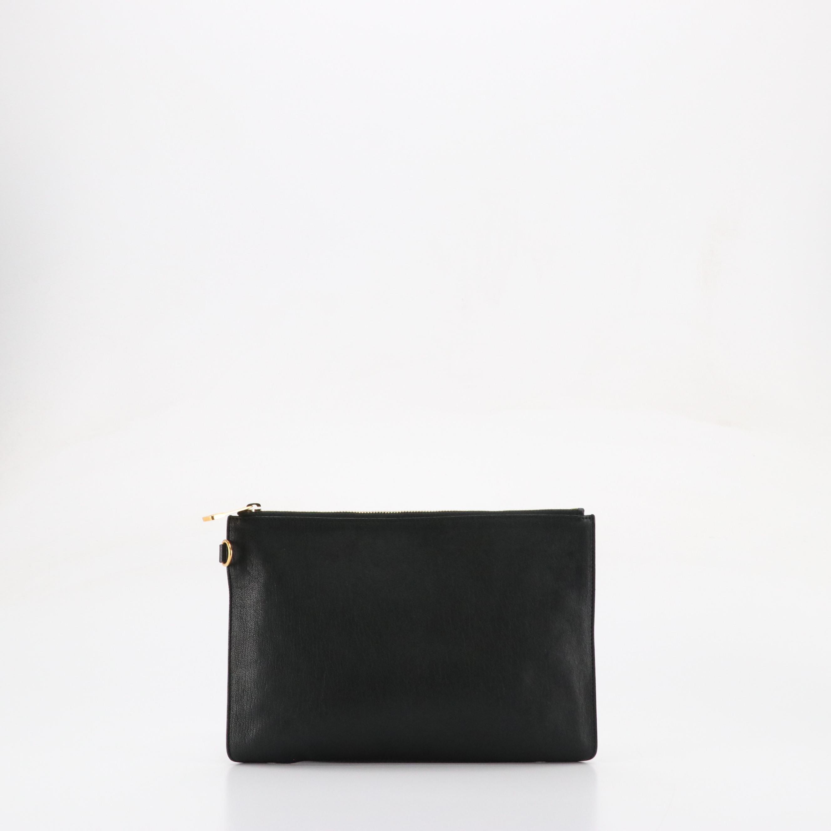 Chloé Black Leather Zip Pouch with Blue Dyed Fox Fur Wristlet