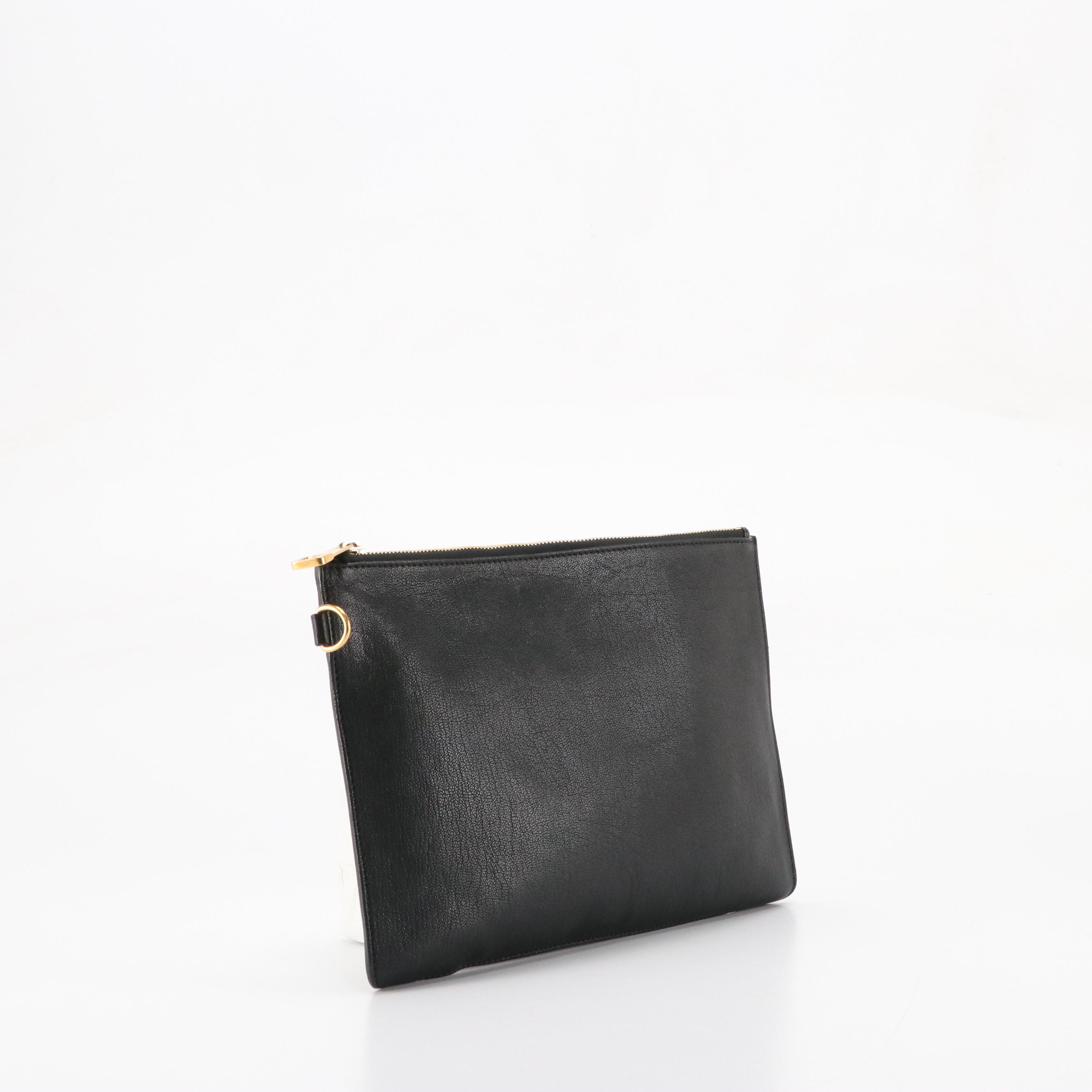 Chloé Black Leather Zip Pouch with Blue Dyed Fox Fur Wristlet