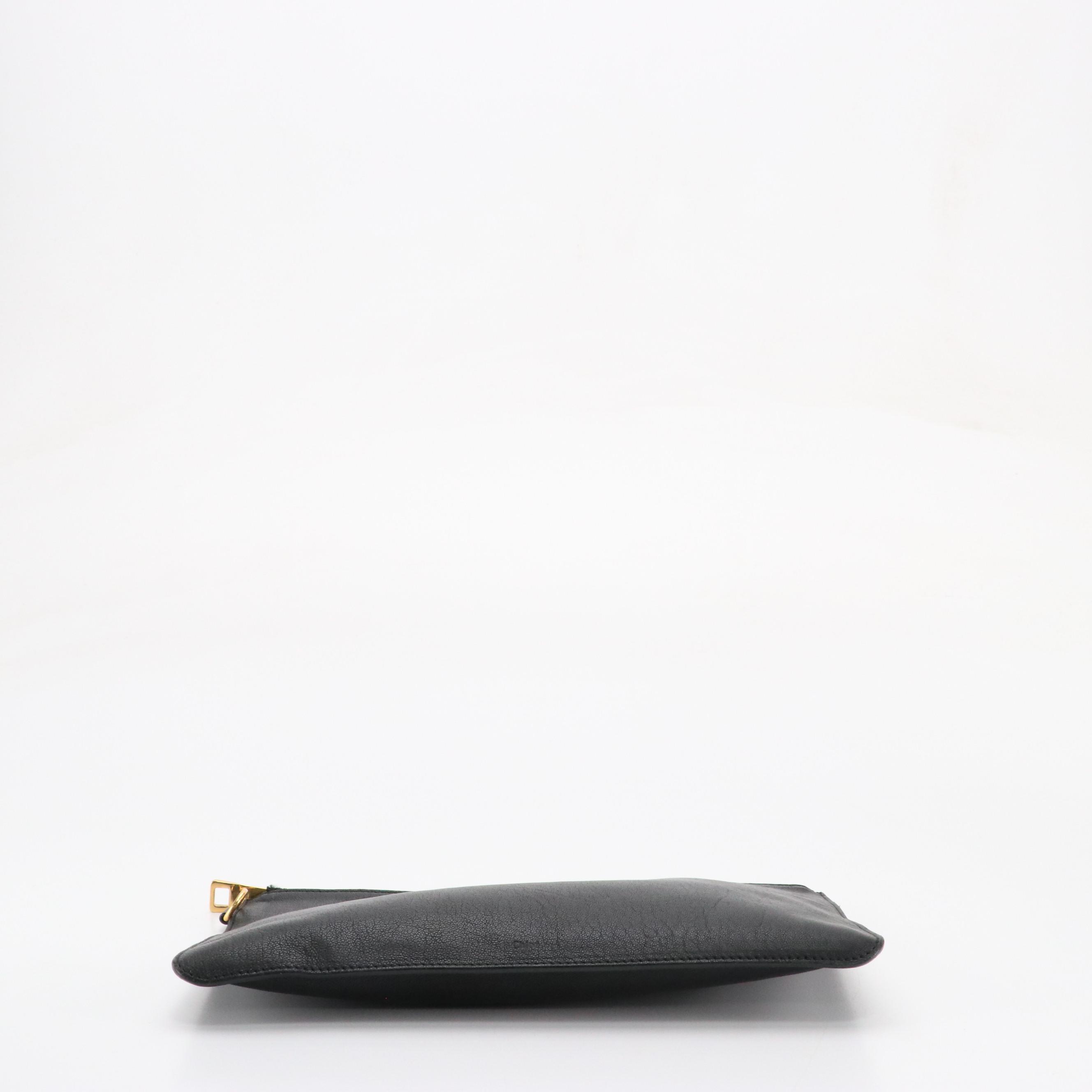 Chloé Black Leather Zip Pouch with Blue Dyed Fox Fur Wristlet