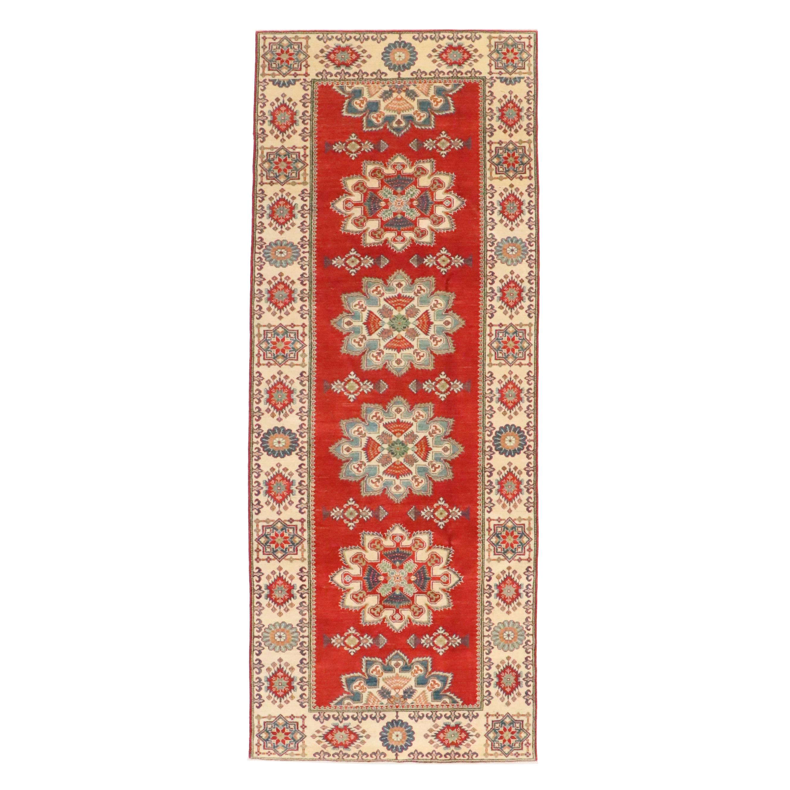 4'10 x 12'7 Hand-Knotted Afghan Kazak Long Rug
