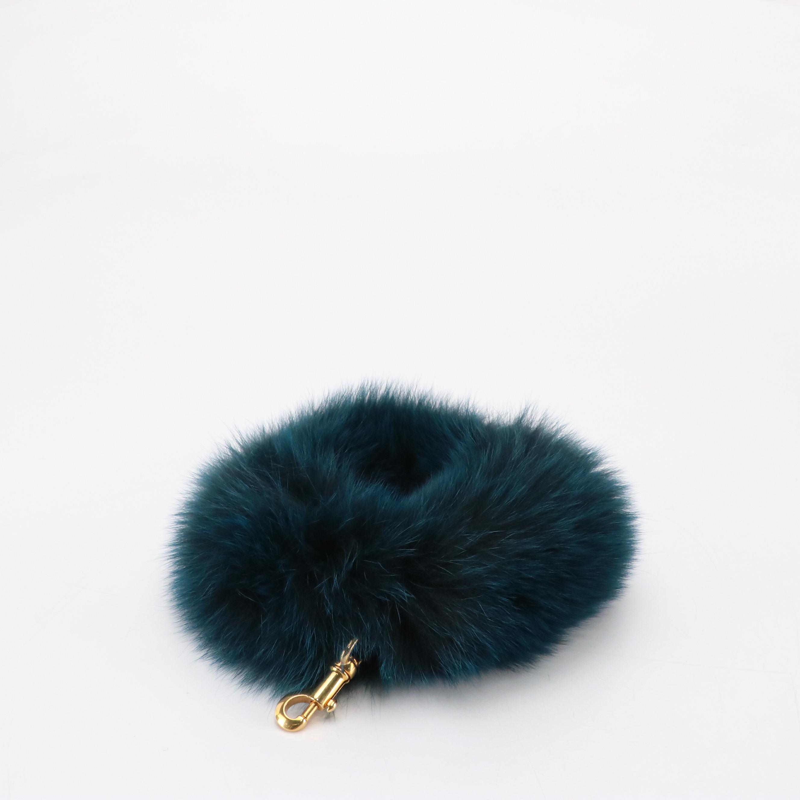 Chloé Black Leather Zip Pouch with Blue Dyed Fox Fur Wristlet